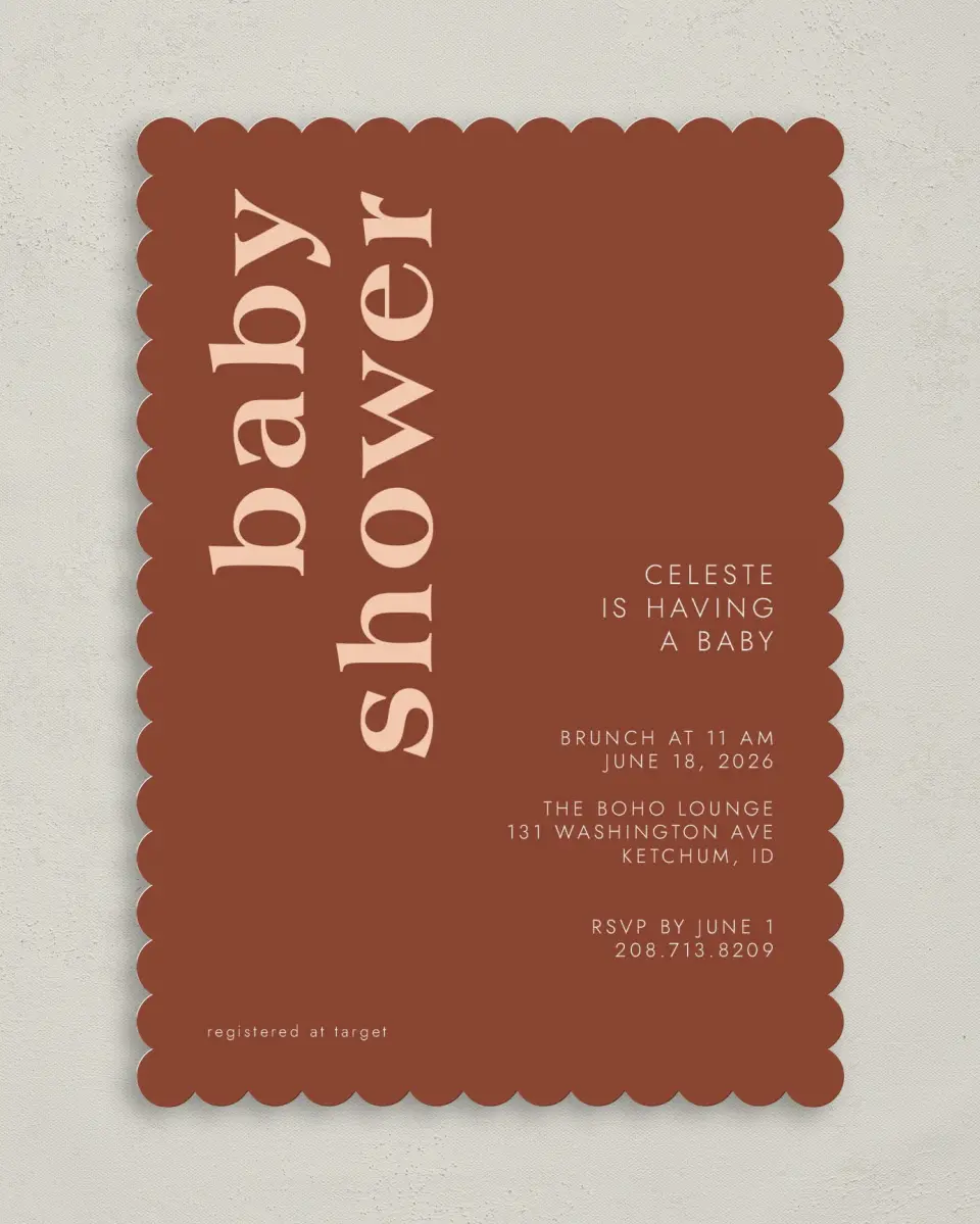 This is a 5" x 7" Baby Shower Invitation called Bold Celebration printed in full color on Premium Smooth paper