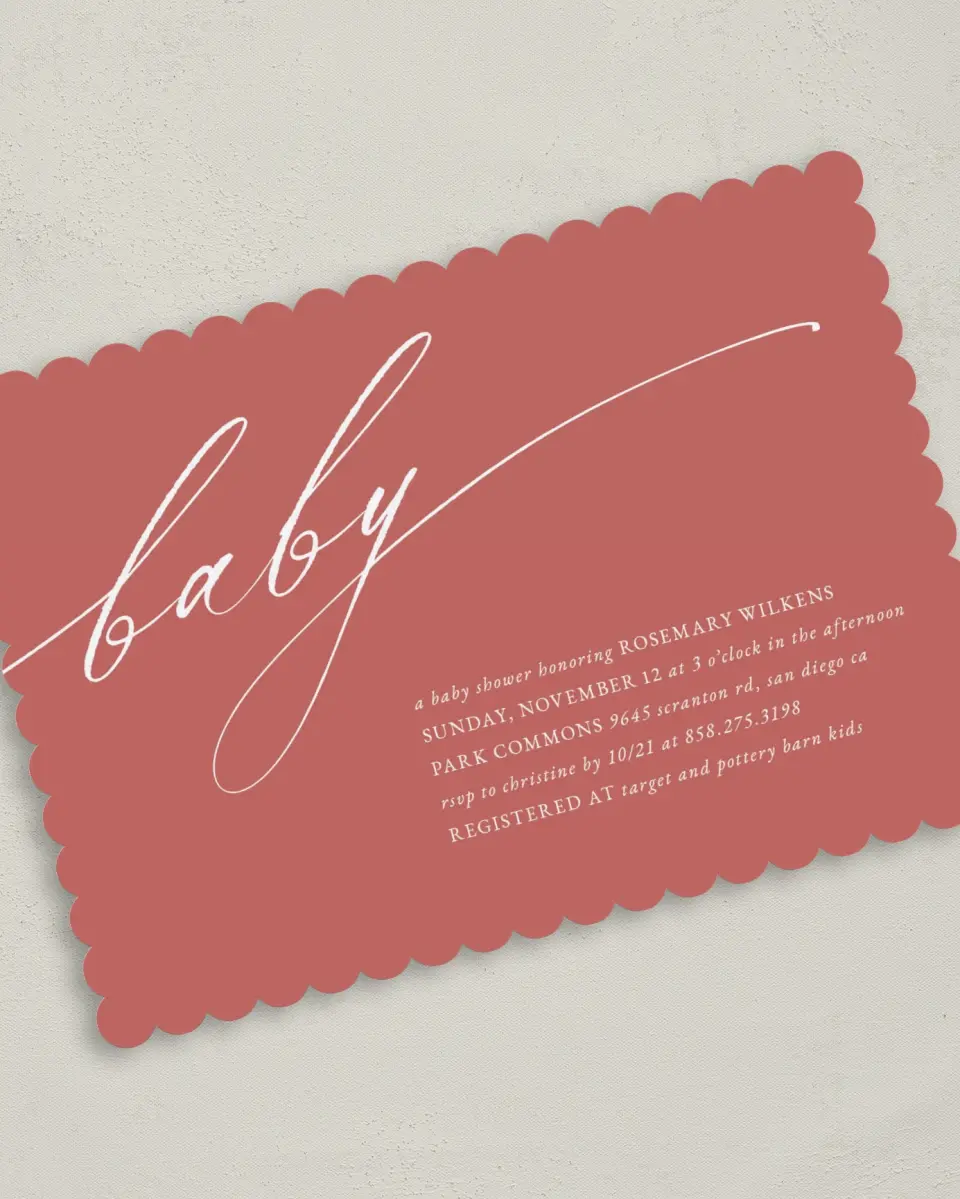 This is a 5" x 7" Baby Shower Invitation called Elegant Babe printed in full color on Premium Smooth paper