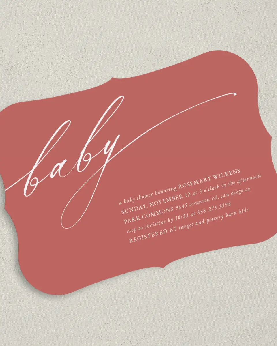This is a 5" x 7" Baby Shower Invitation called Elegant Babe printed in full color on Premium Smooth paper