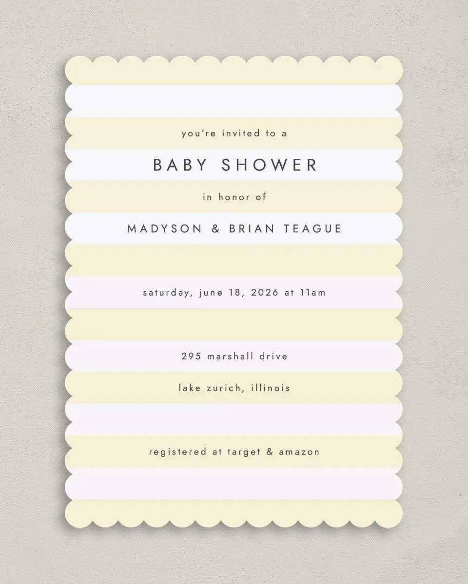 This is a 5" x 7" Baby Shower Invitation called Simple Stripes printed in full color on Premium Smooth paper