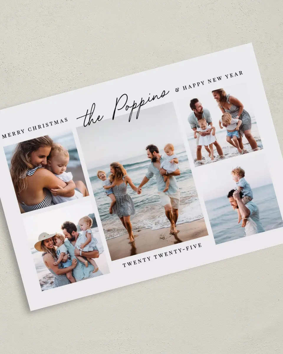 This is a 5" x 7" Christmas Card called Modern Snapshots printed in full color on Premium Smooth paper
