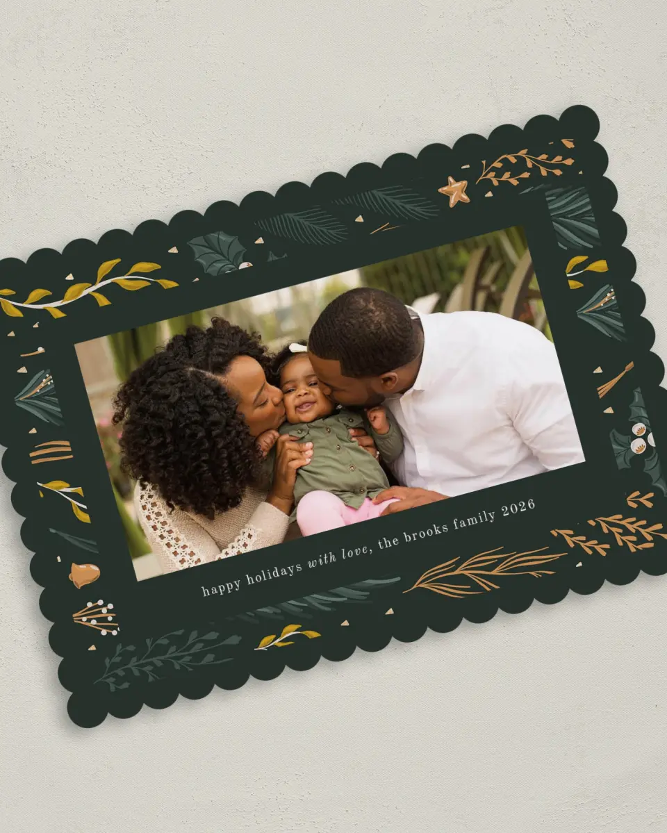 This is a 5" x 7" Christmas Card called Bold Border printed in full color on Premium Smooth paper on Premium Smooth paper on Premium Smooth paper