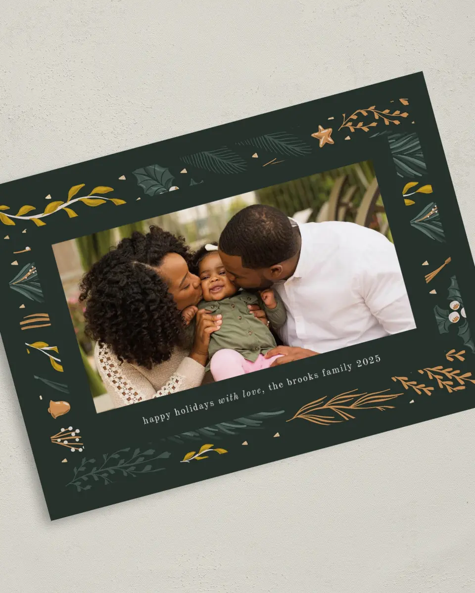 This is a 5" x 7" Christmas Card called Bold Border printed in full color on Premium Smooth paper