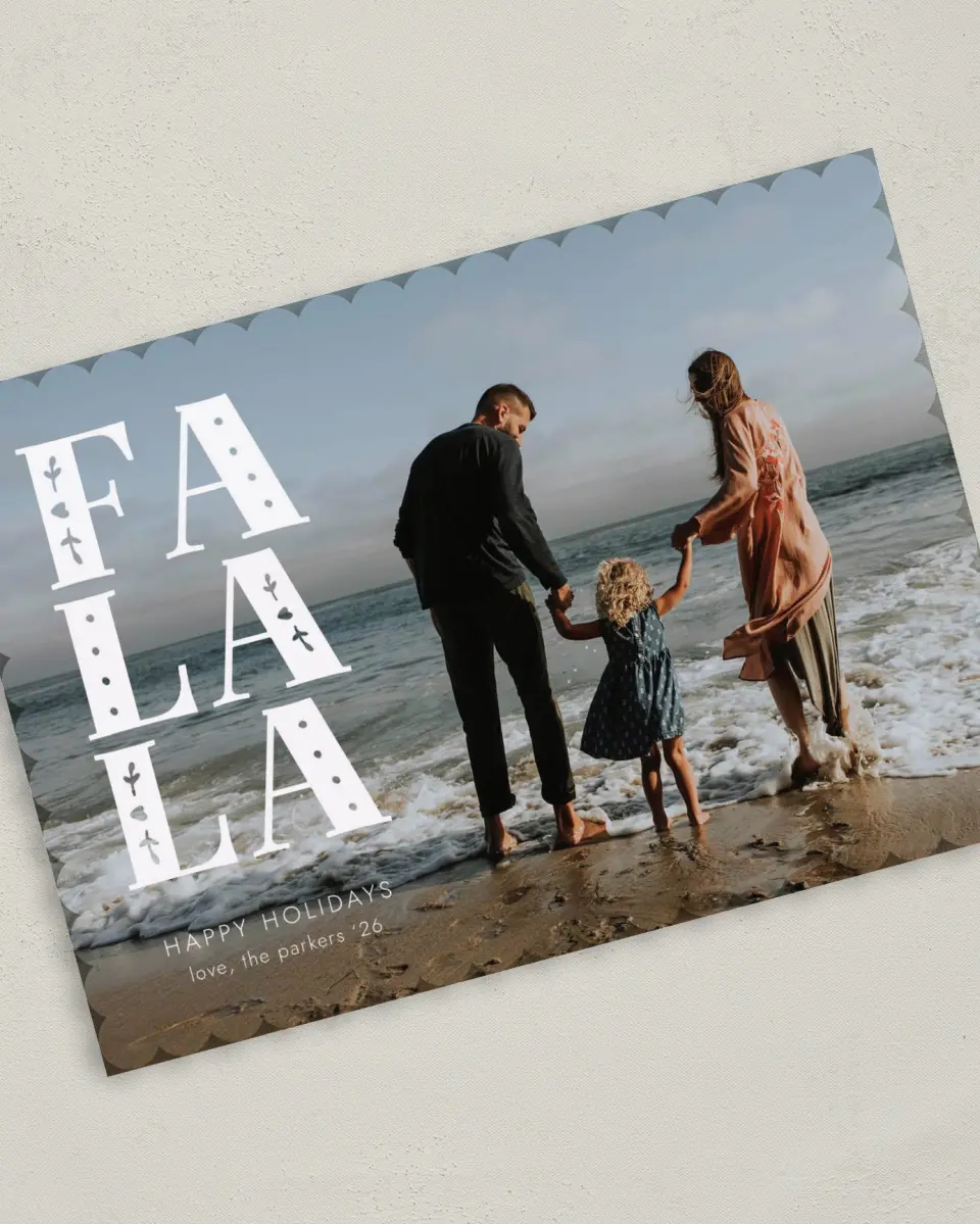 This is a 5" x 7" Christmas Card called Fa La La printed in full color on Premium Smooth paper on Premium Smooth paper on Premium Smooth paper