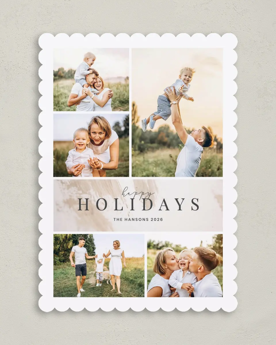 This is a 5" x 7" Christmas Card called Brushed Holiday printed in full color on Premium Smooth paper on Premium Smooth paper on Premium Smooth paper