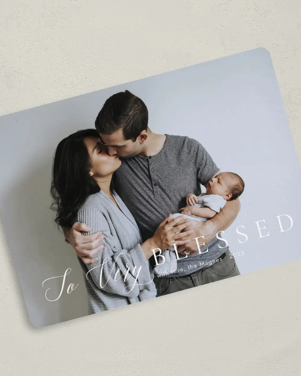 This is a 5" x 7" Christmas Card called Very Blessed printed in full color on Premium Smooth paper