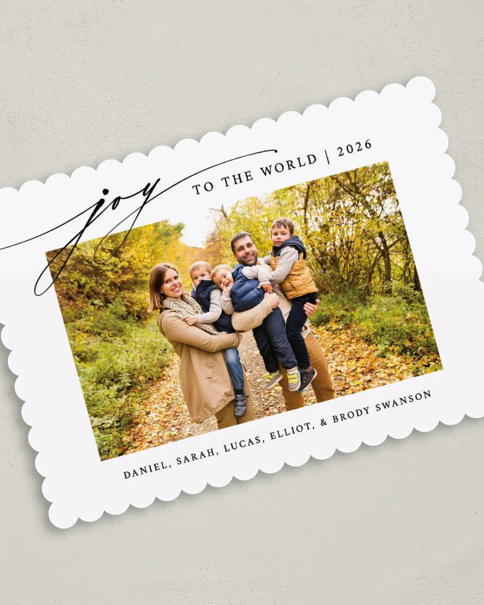 This is a 5" x 7" Christmas Card called Joy to the World printed in full color on Premium Smooth paper on Premium Smooth paper on Premium Smooth paper