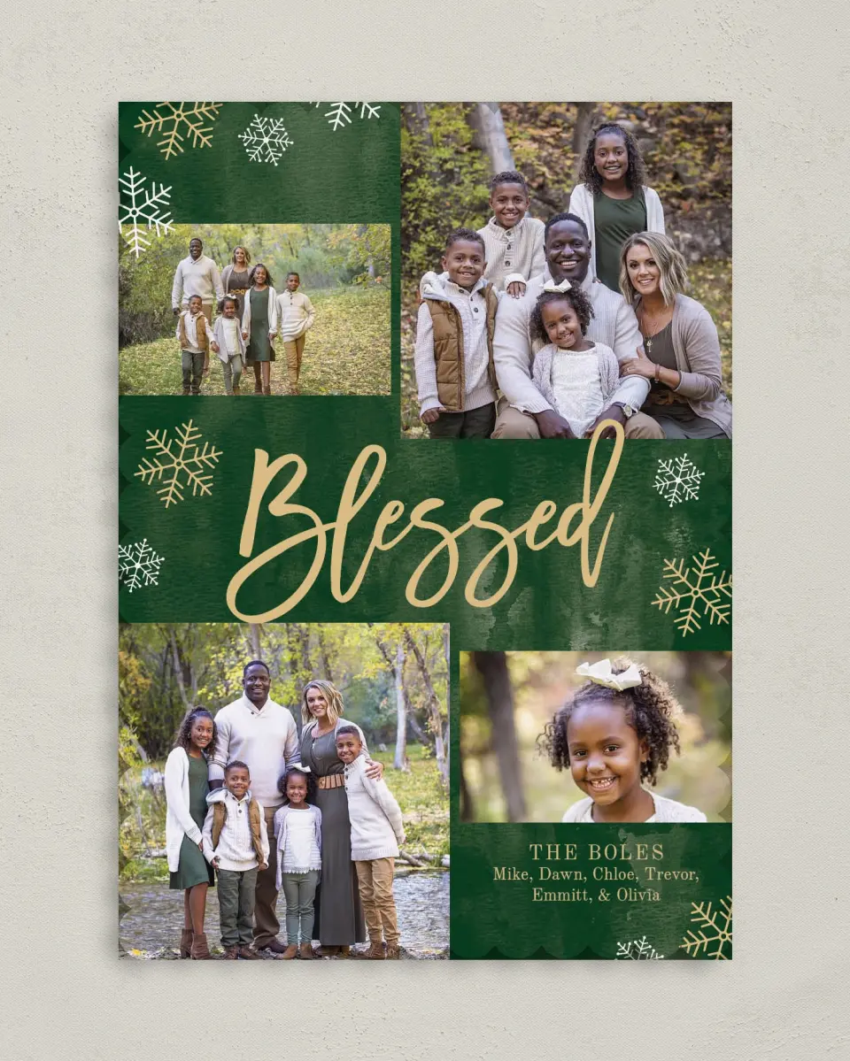 This is a 5" x 7" Christmas Card called Snow Blessed printed in full color on Premium Smooth paper on Premium Smooth paper on Premium Smooth paper