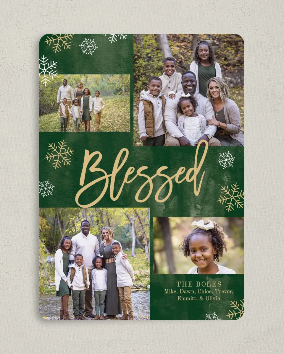 This is a 5" x 7" Christmas Card called Snow Blessed printed in full color on Premium Smooth paper