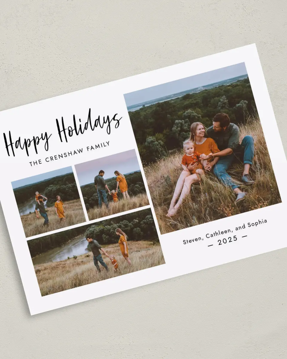 This is a 5" x 7" Christmas Card called Holiday Grid printed in full color on Premium Smooth paper