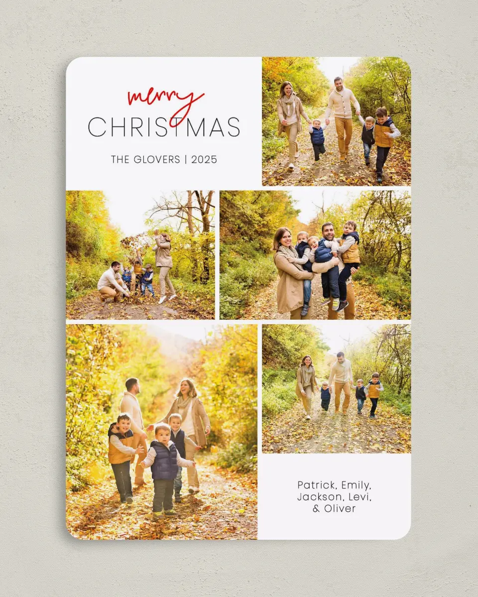 This is a 5" x 7" Christmas Card called Family Gallery printed in full color on Premium Smooth paper