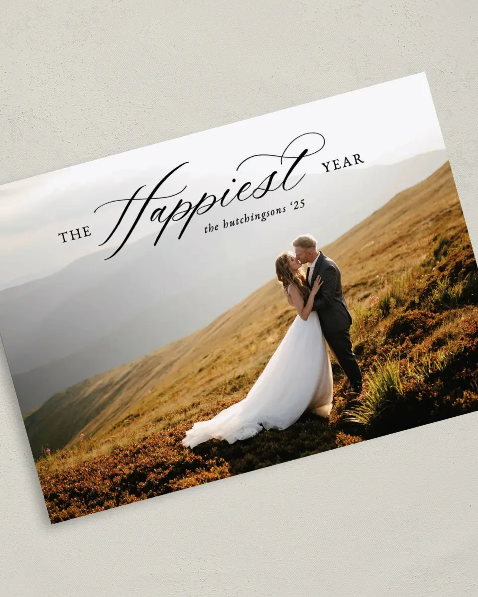 This is a 5" x 7" Christmas Card called Happiest Year printed in full color on Premium Smooth paper