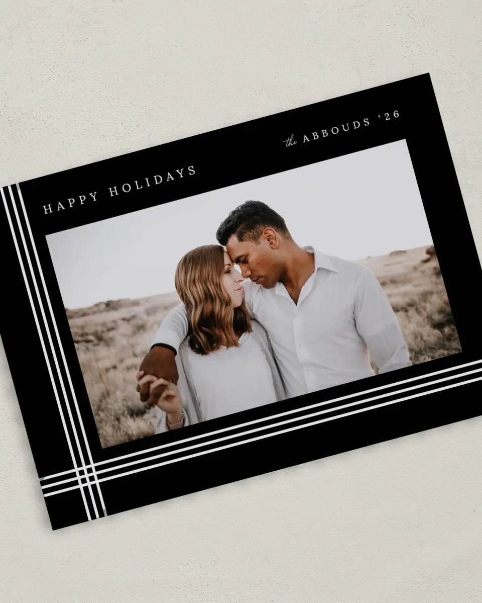 This is a 5" x 7" Christmas Card called Wrapped Greetings printed in full color on Premium Smooth paper on Premium Smooth paper on Premium Smooth paper