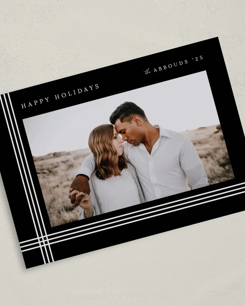 This is a 5" x 7" Christmas Card called Wrapped Greetings printed in full color on Premium Smooth paper