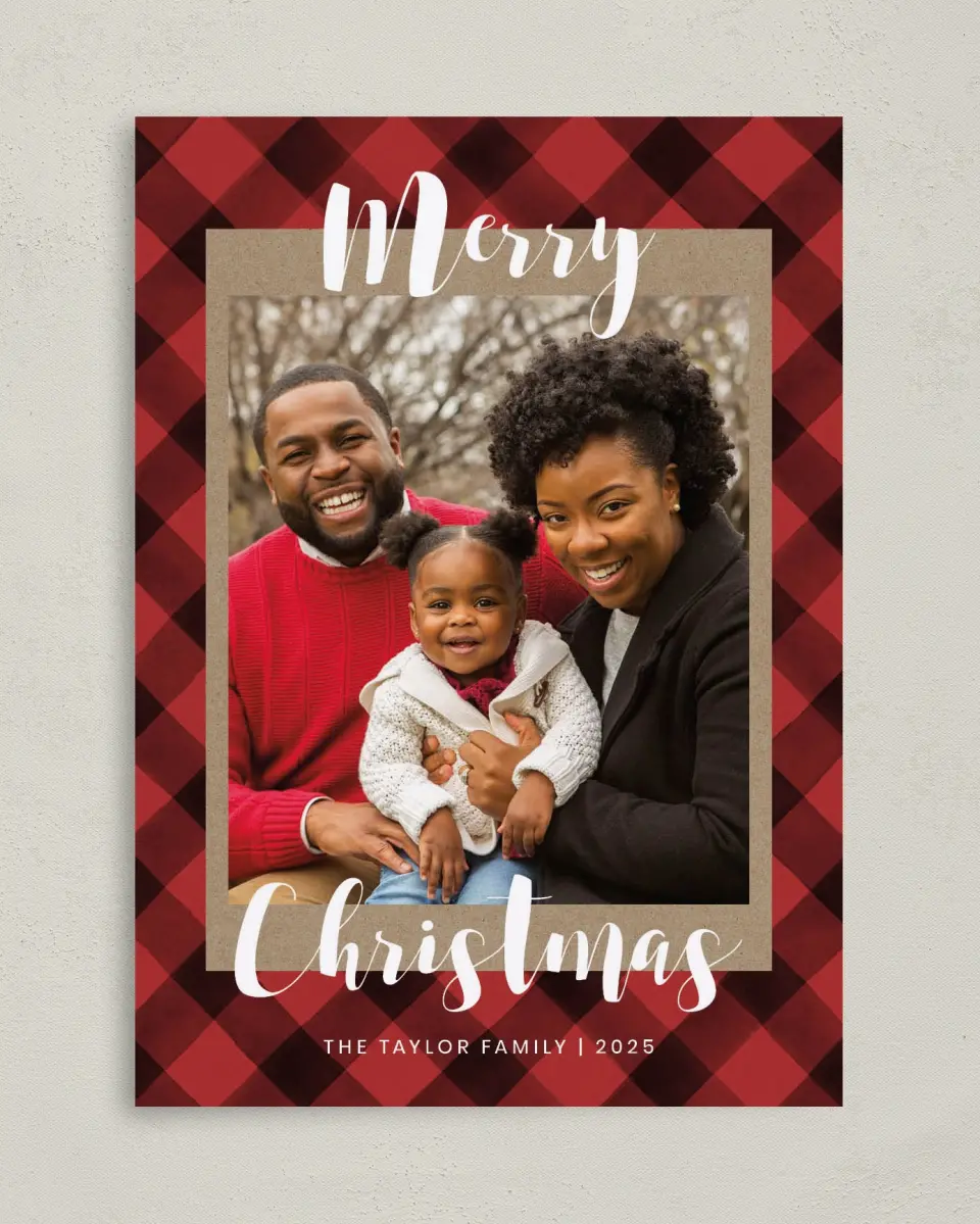 This is a 5" x 7" Christmas Card called Plaid Christmas printed in full color on Premium Smooth paper