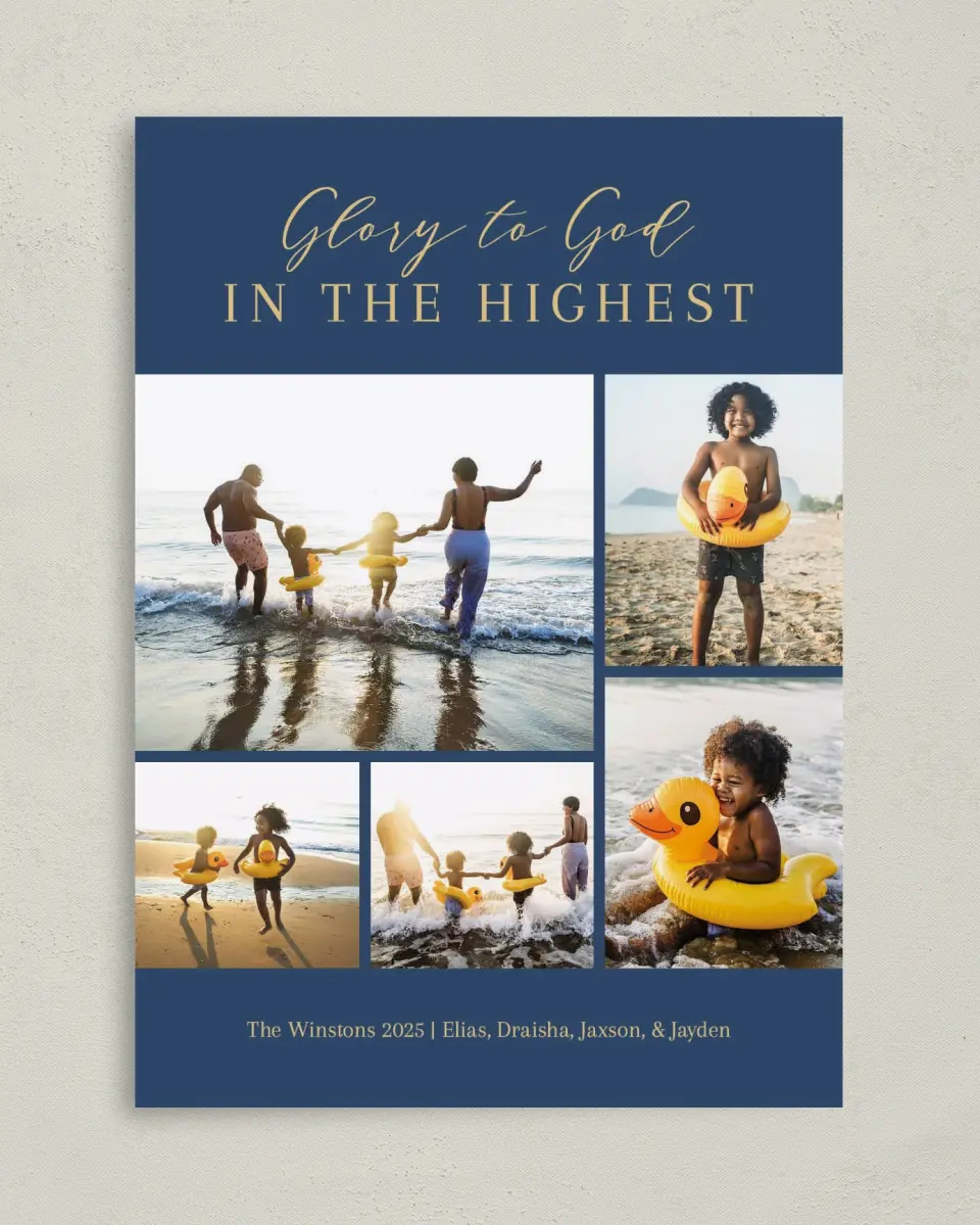 This is a 5" x 7" Christmas Card called Glory to God printed in full color on Premium Smooth paper