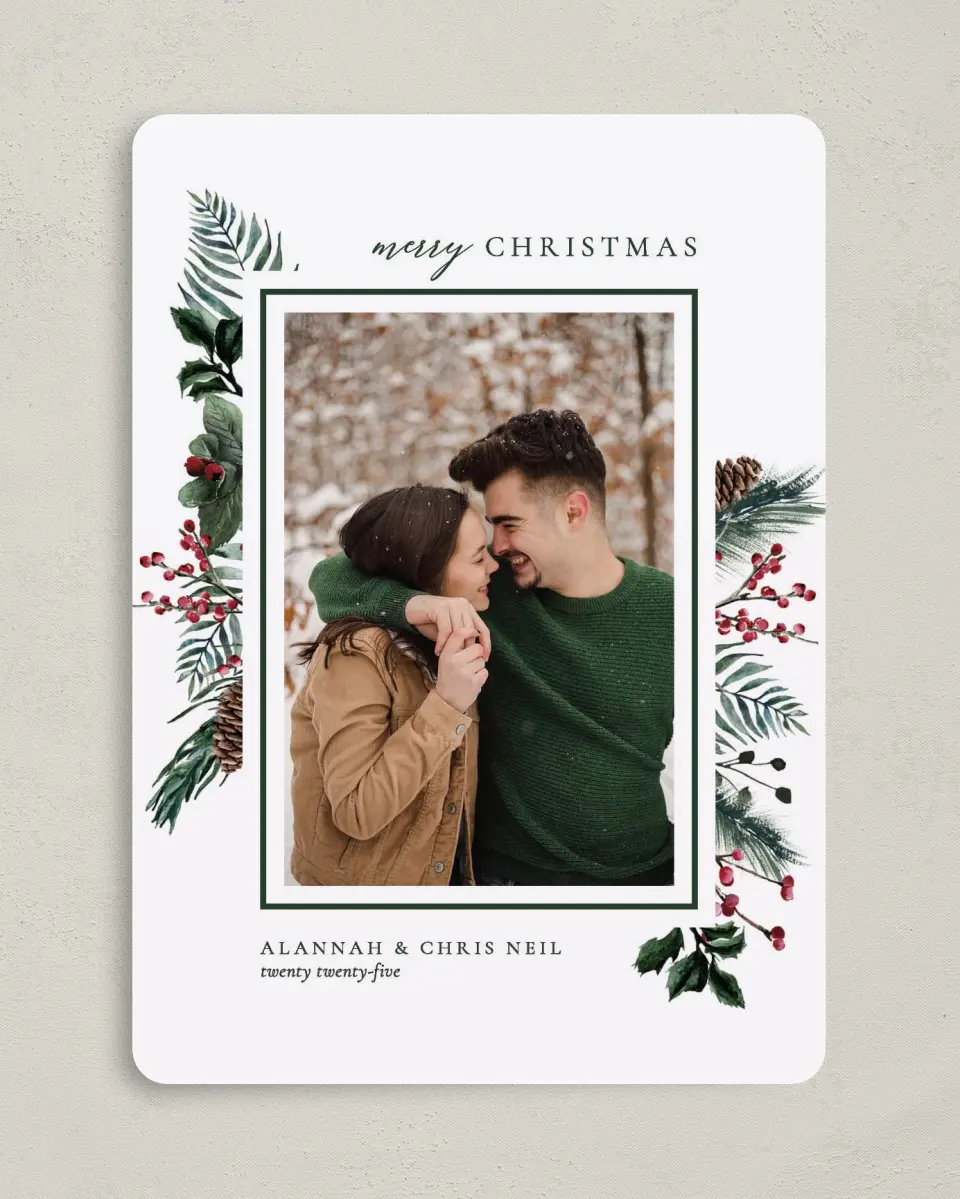 This is a 5" x 7" Christmas Card called Festive Note printed in full color on Premium Smooth paper