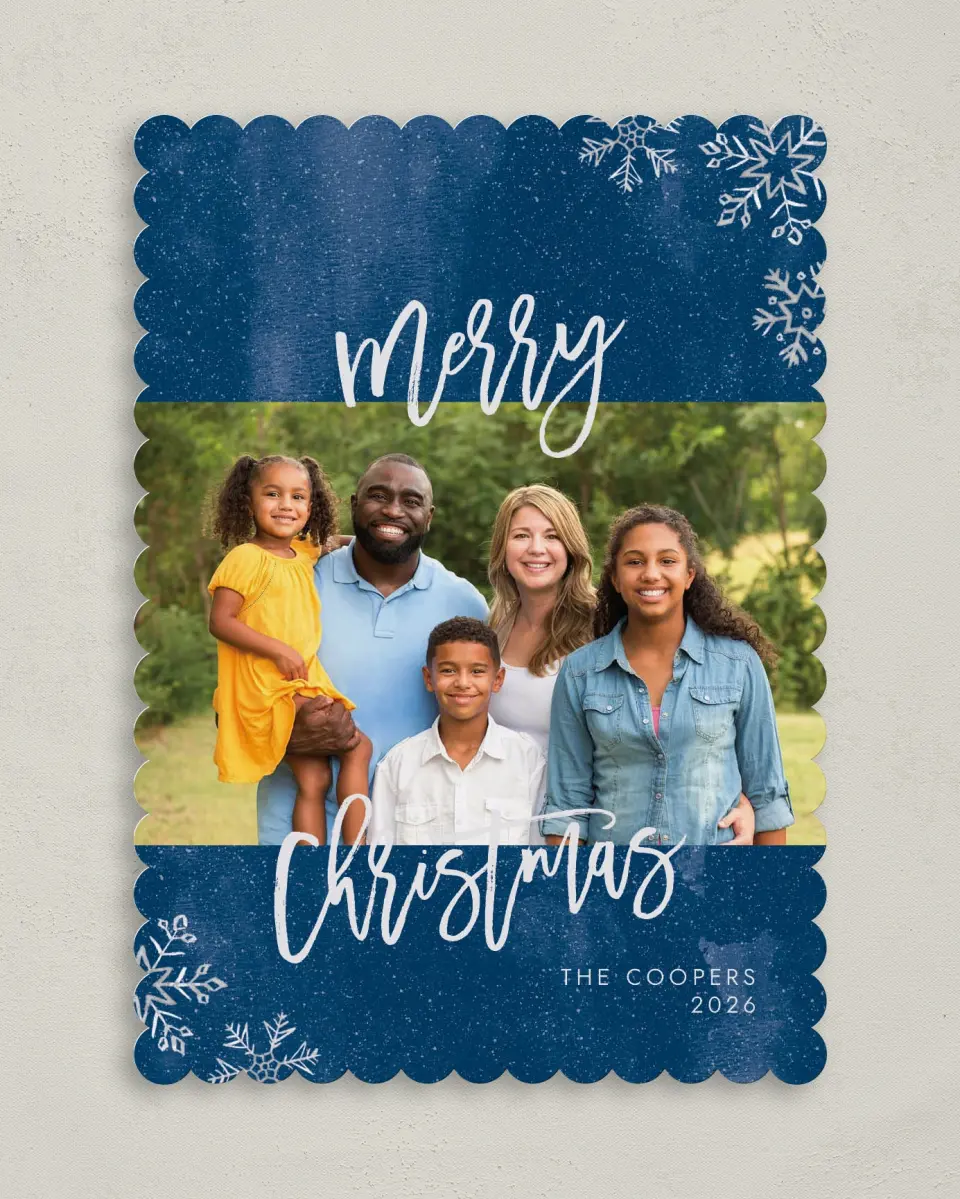 This is a 5" x 7" Christmas Card called Fresh Snowfall printed in full color on Premium Smooth paper on Premium Smooth paper on Premium Smooth paper