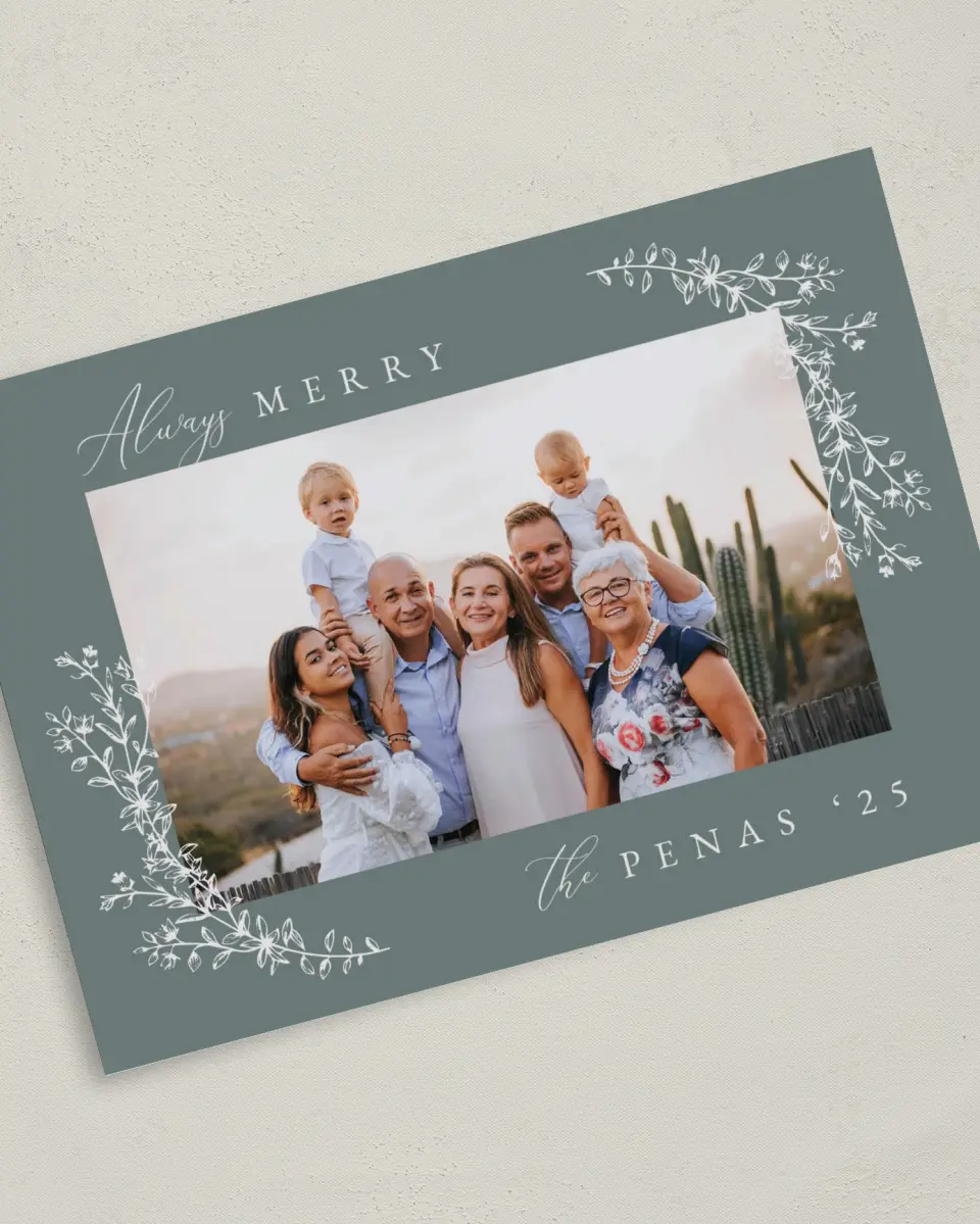 This is a 5" x 7" Christmas Card called Always Merry printed in full color on Premium Smooth paper
