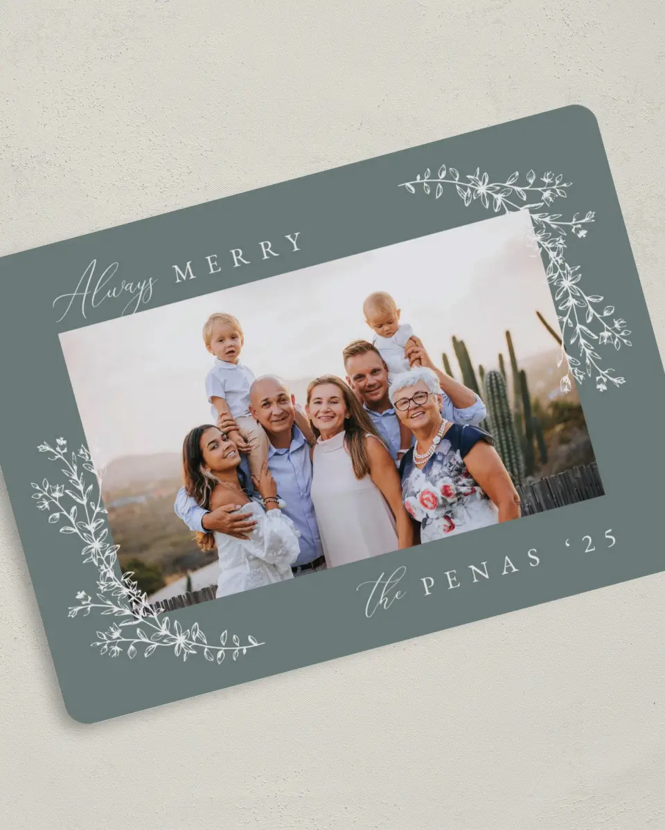 This is a 5" x 7" Christmas Card called Always Merry printed in full color on Premium Smooth paper