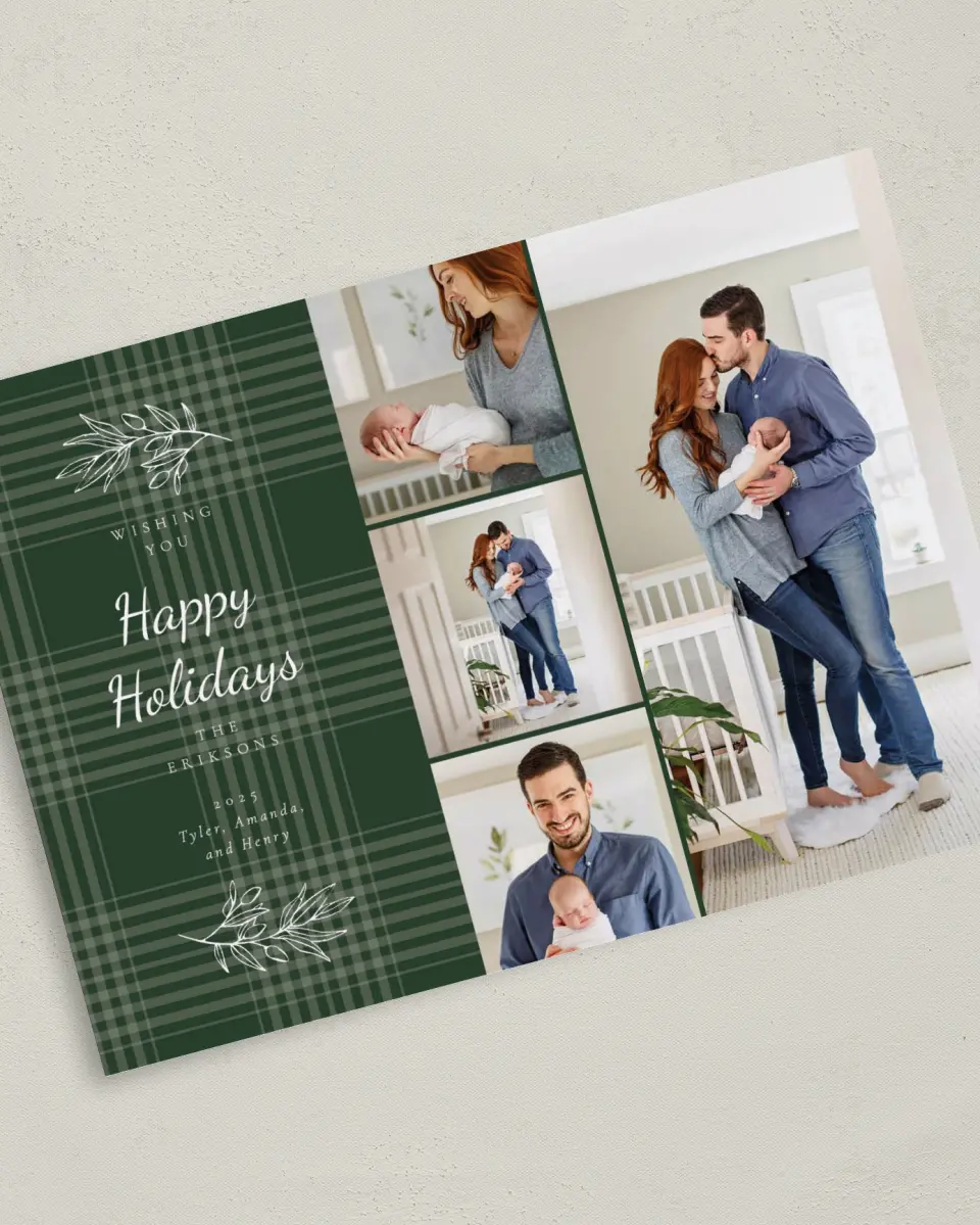 This is a 5" x 7" Christmas Card called Holiday Plaid printed in full color on Premium Smooth paper