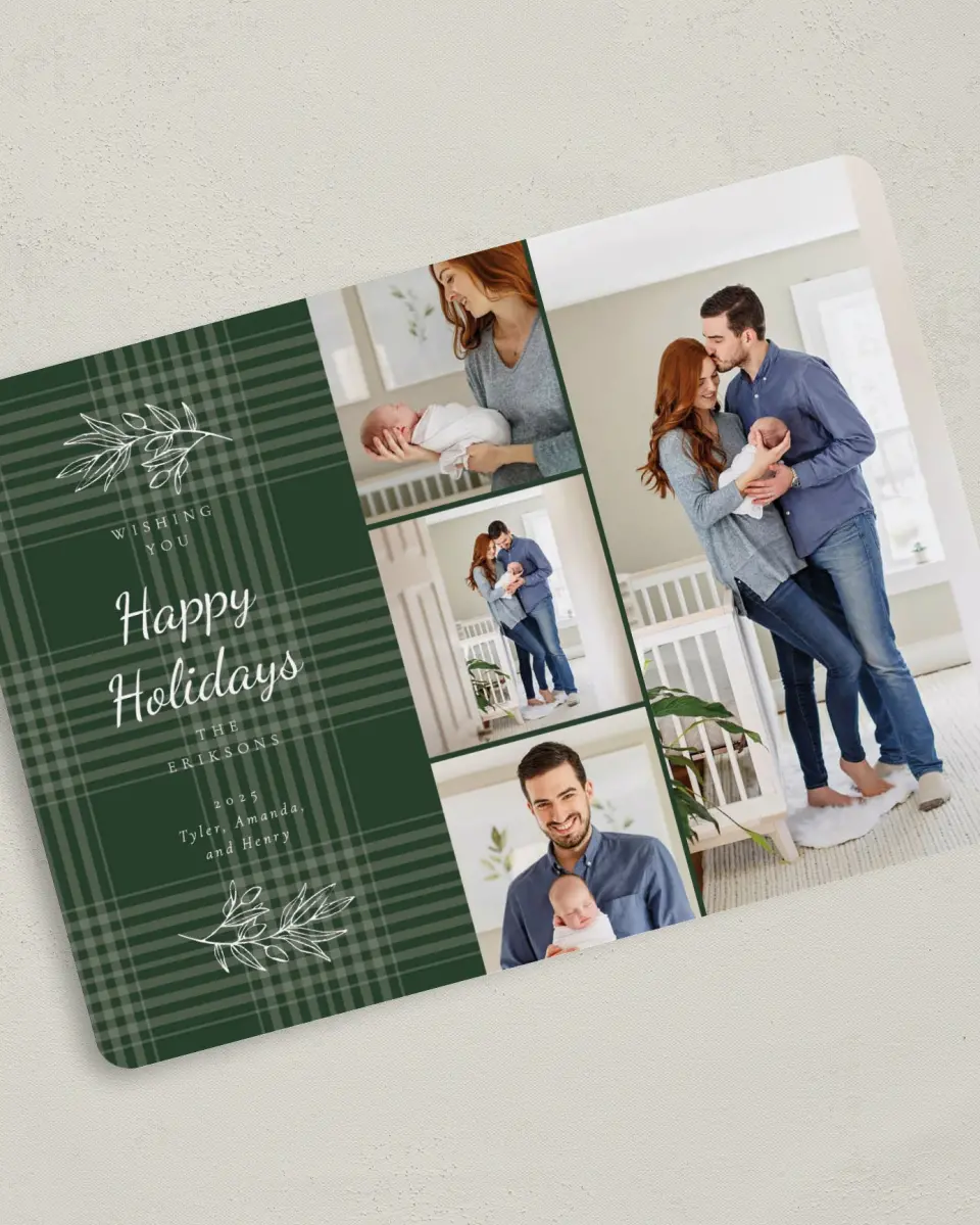 This is a 5" x 7" Christmas Card called Holiday Plaid printed in full color on Premium Smooth paper