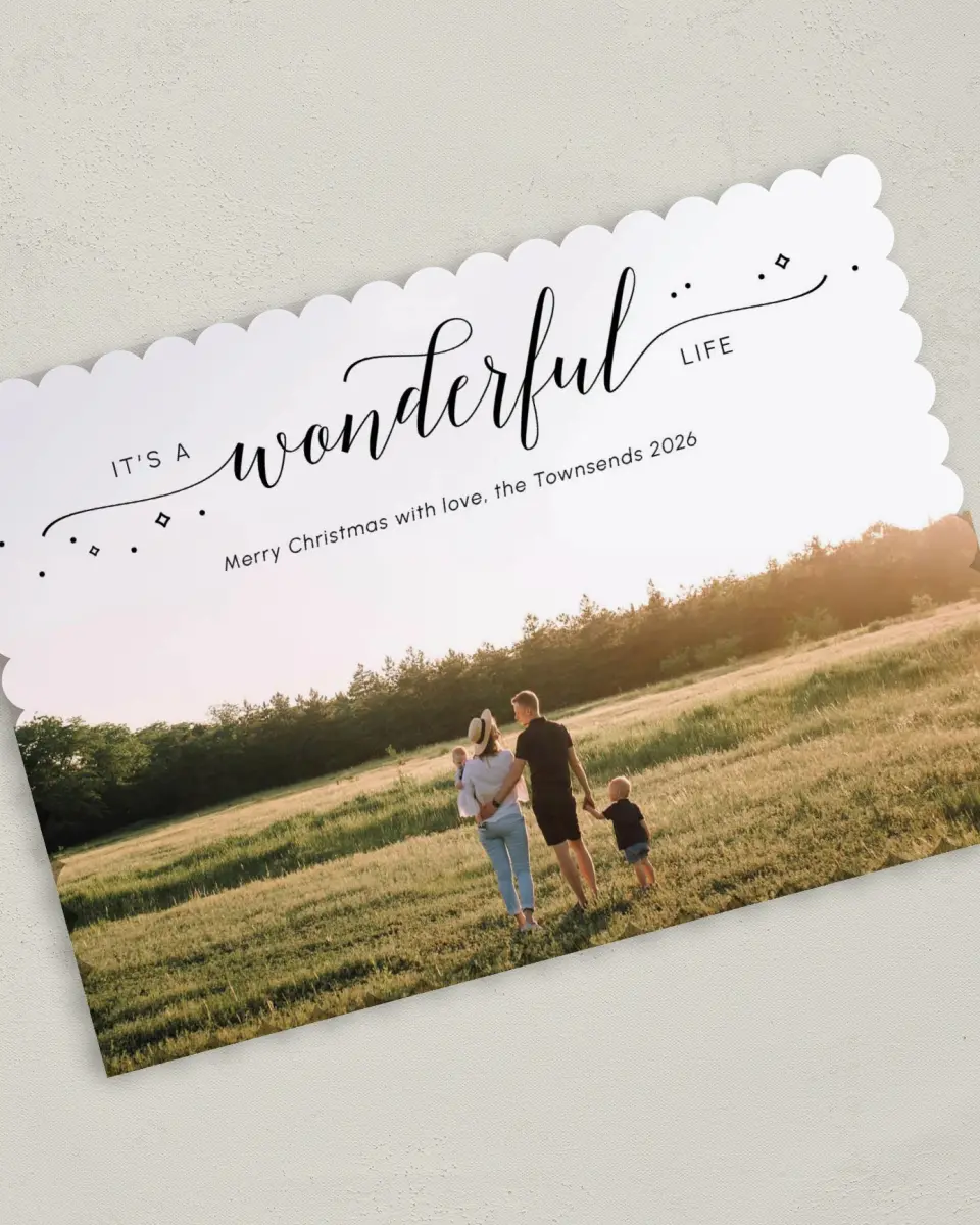 This is a 5" x 7" Christmas Card called Wonderful Greetings printed in full color on Premium Smooth paper on Premium Smooth paper on Premium Smooth paper