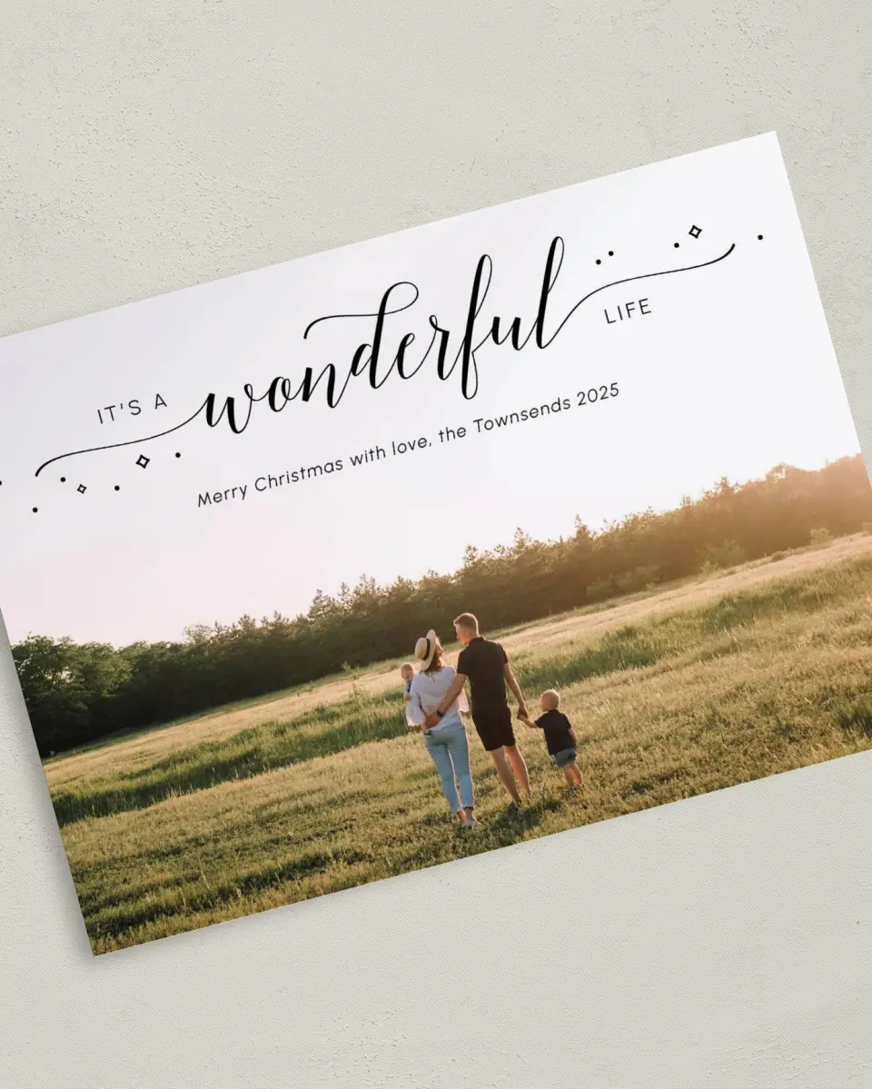 This is a 5" x 7" Christmas Card called Wonderful Greetings printed in full color on Premium Smooth paper