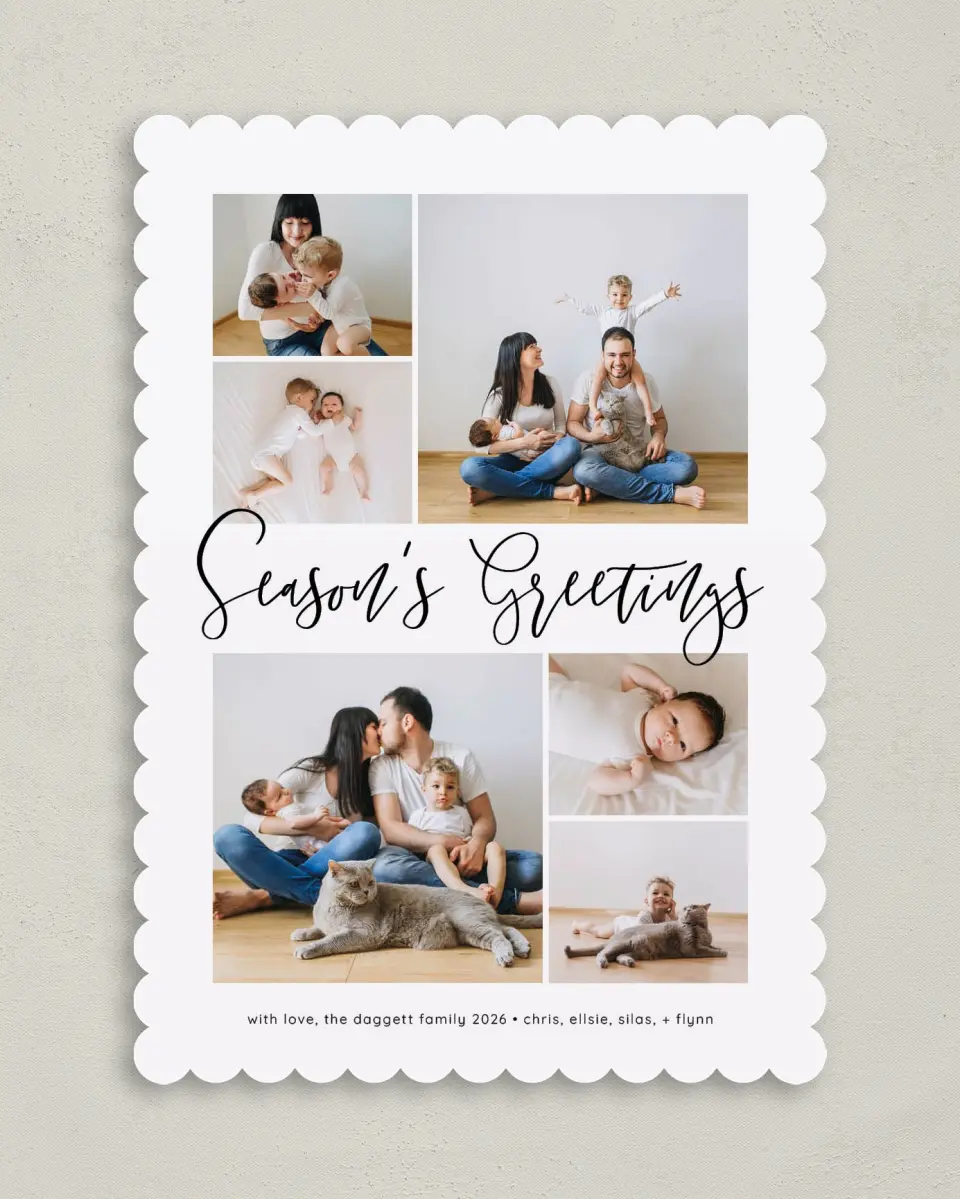 This is a 5" x 7" Christmas Card called Simple Greetings printed in full color on Premium Smooth paper on Premium Smooth paper on Premium Smooth paper