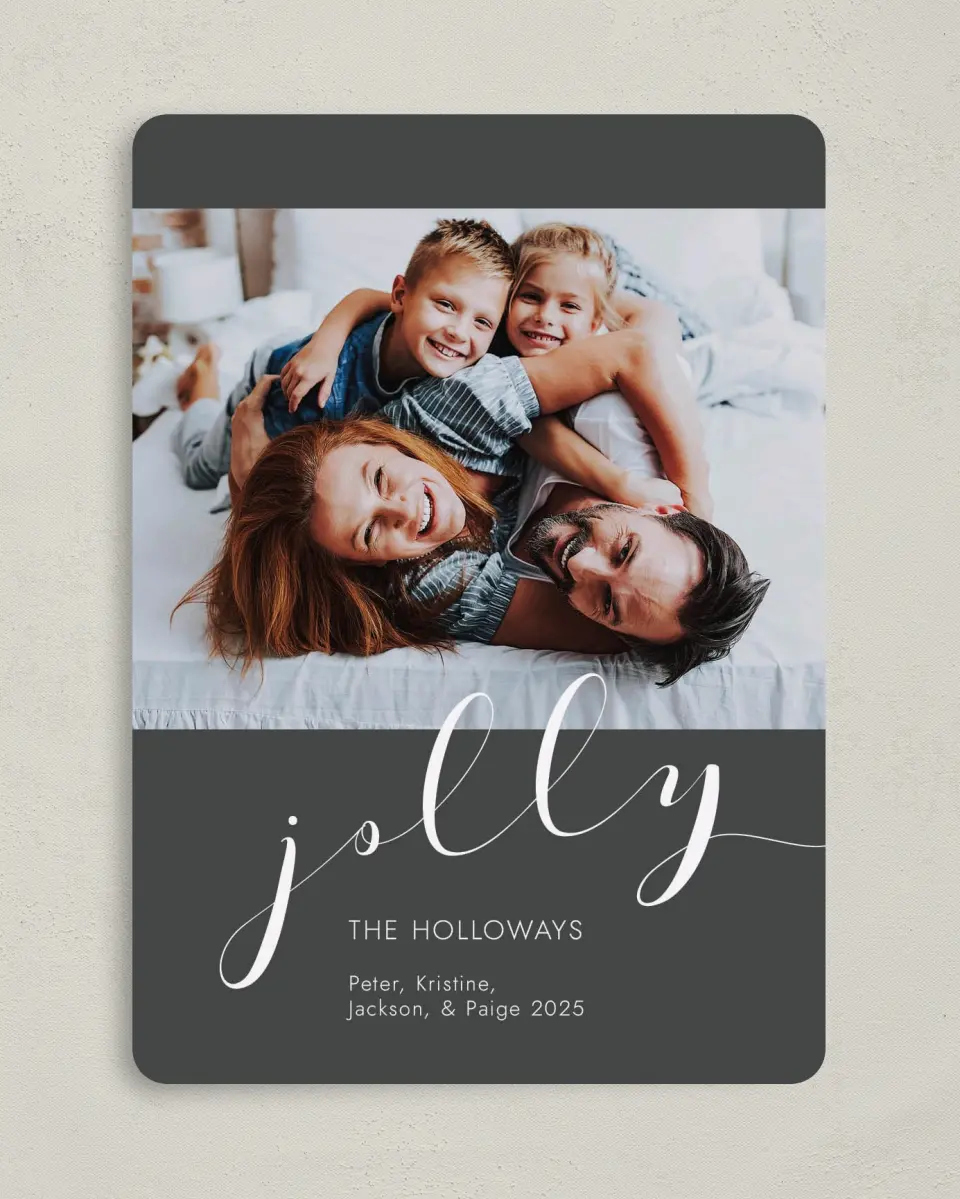 This is a 5" x 7" Christmas Card called So Jolly printed in full color on Premium Smooth paper