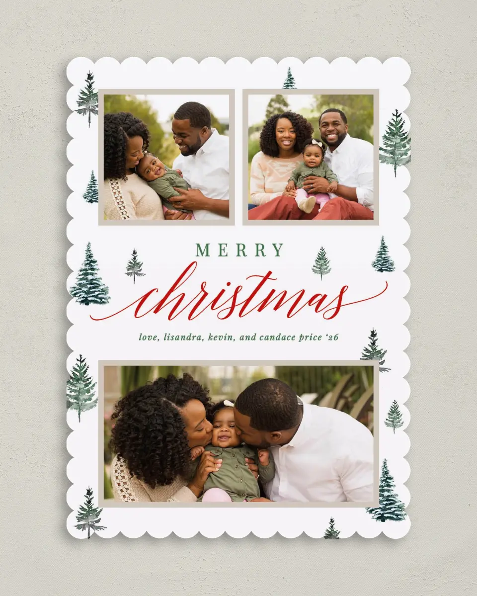 This is a 5" x 7" Christmas Card called Merry Trees printed in full color on Premium Smooth paper on Premium Smooth paper on Premium Smooth paper
