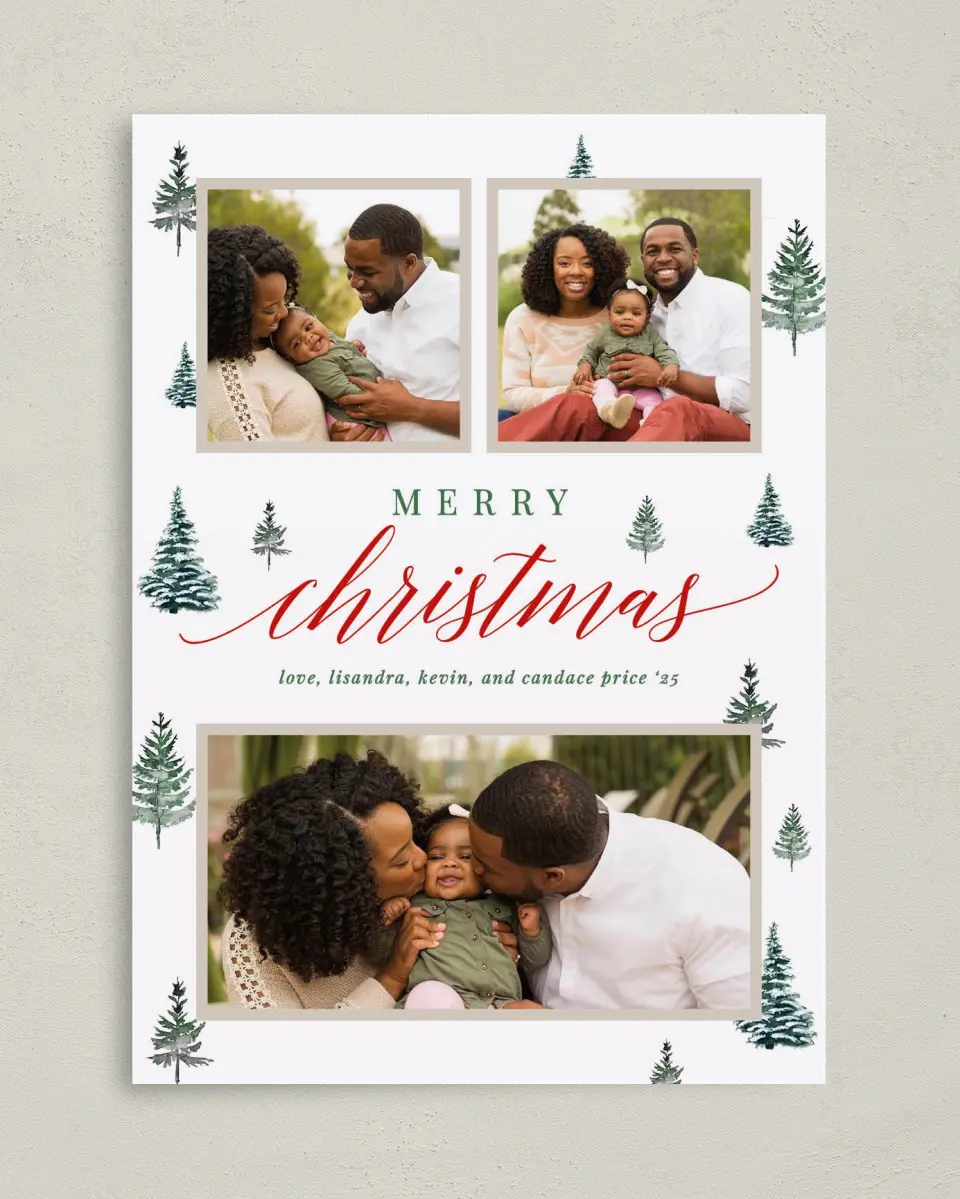 This is a 5" x 7" Christmas Card called Merry Trees printed in full color on Premium Smooth paper