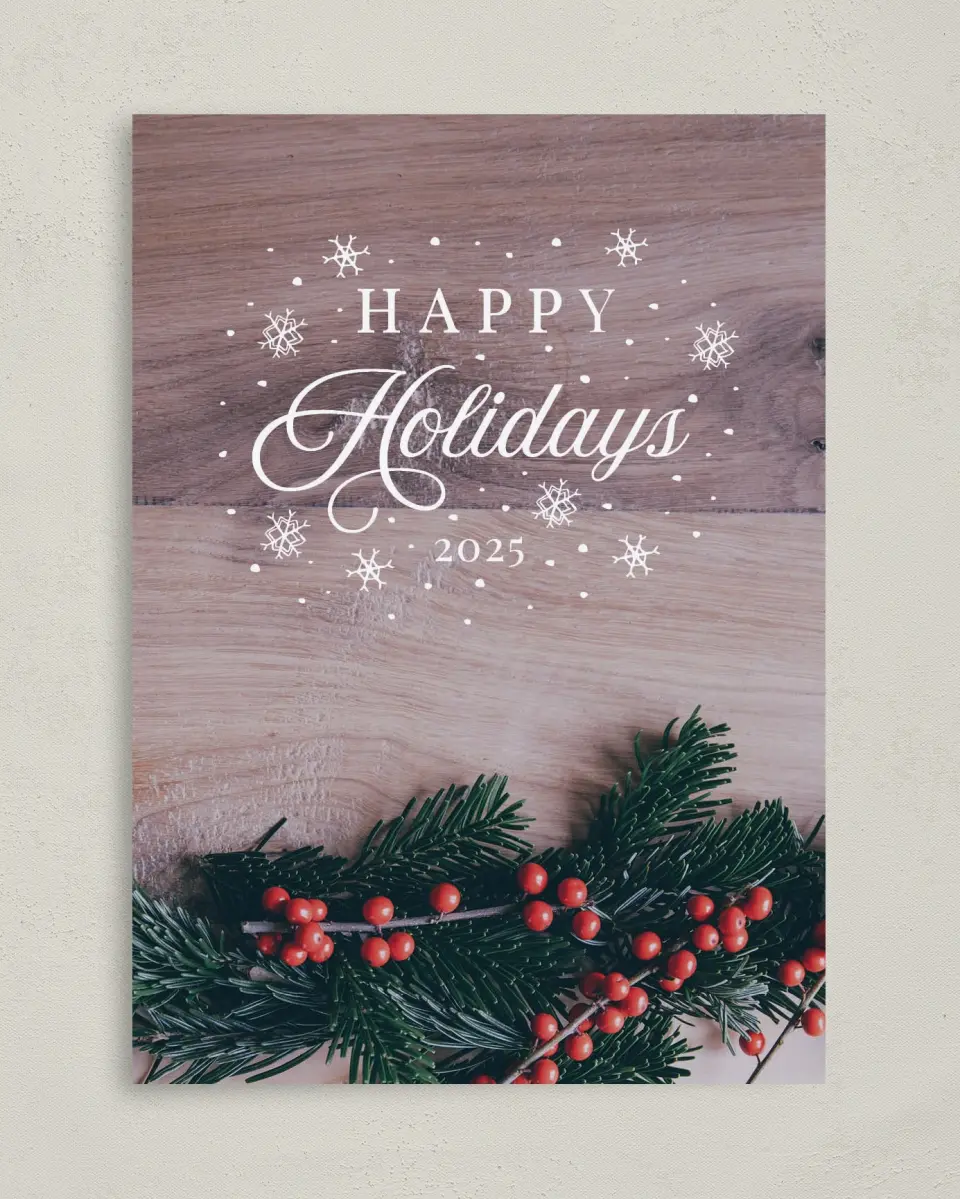 This is a 5" x 7" Christmas Card called Happy Holidays printed in full color on Premium Smooth paper