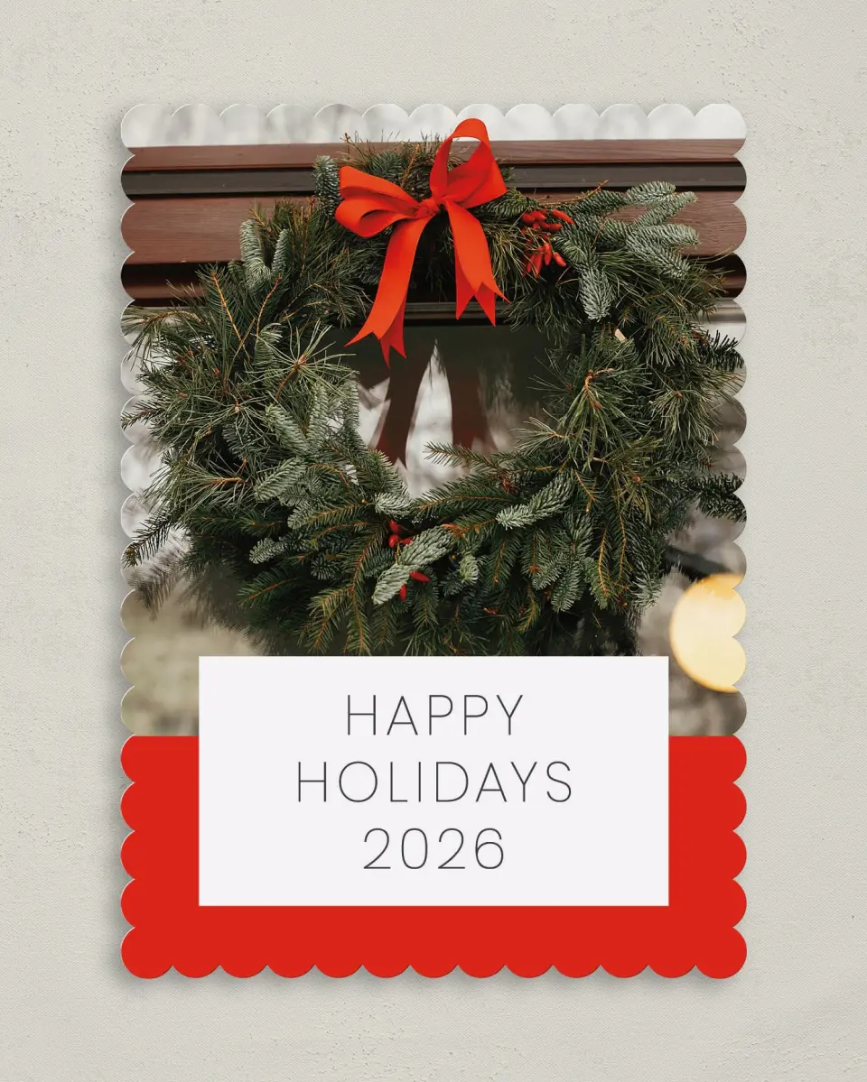 This is a 5" x 7" Christmas Card called Curbside Enhancements printed in full color on Premium Smooth paper on Premium Smooth paper on Premium Smooth paper