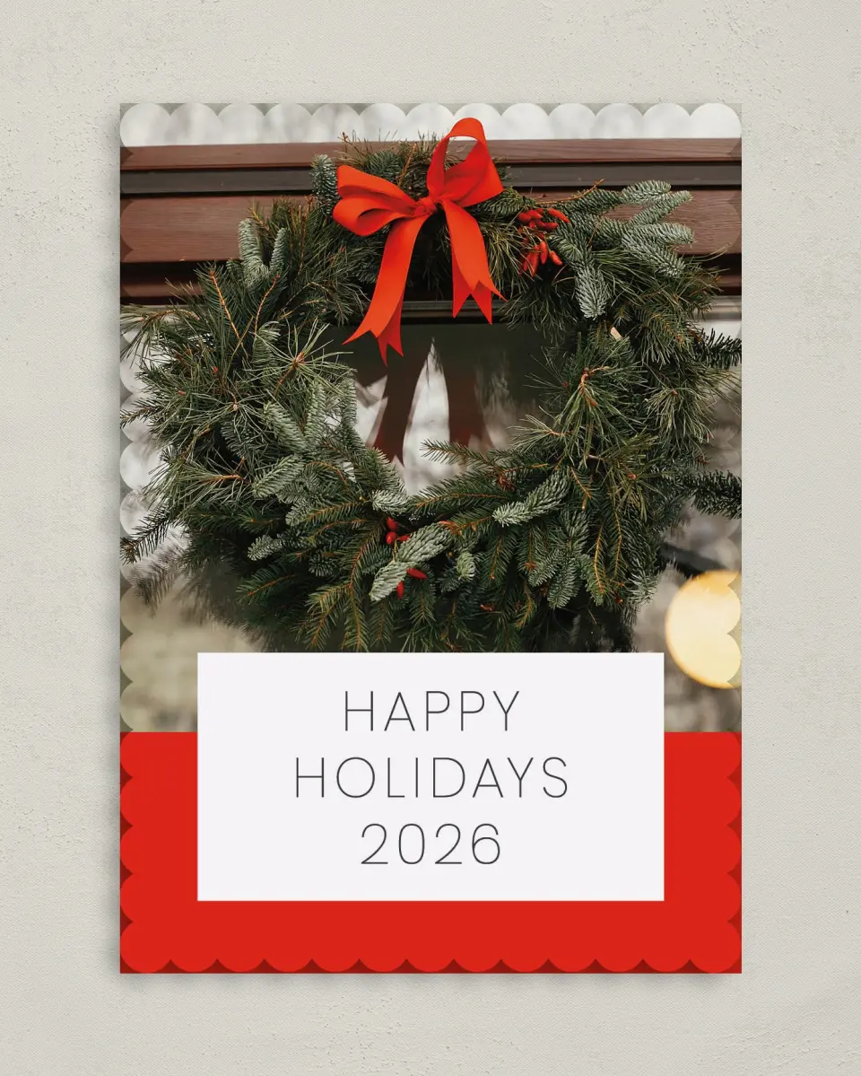 This is a 5" x 7" Christmas Card called Curbside Enhancements printed in full color on Premium Smooth paper on Premium Smooth paper on Premium Smooth paper