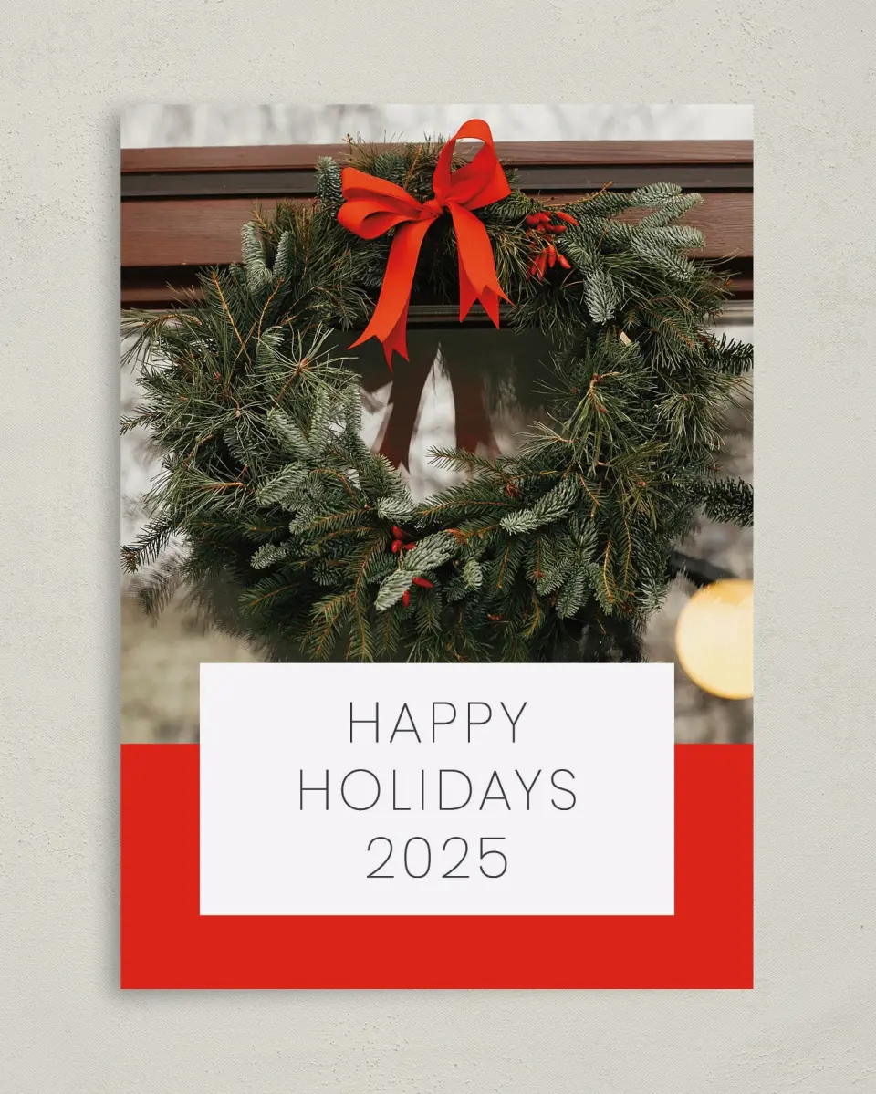 This is a 5" x 7" Christmas Card called Curbside Enhancements printed in full color on Premium Smooth paper