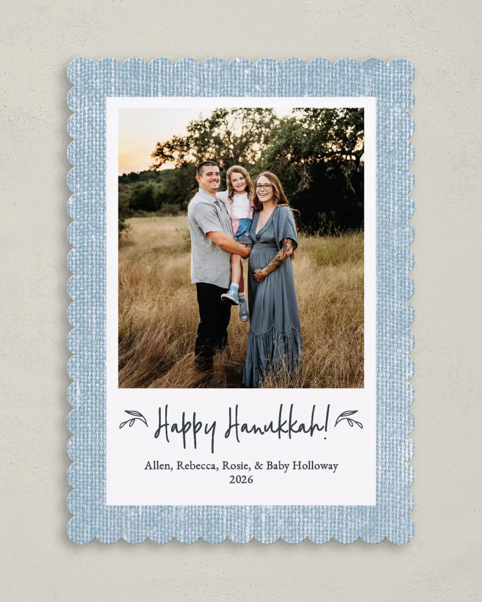 This is a 5" x 7" Hanukkah Card called Burlap Holidays printed in full color on Premium Smooth paper