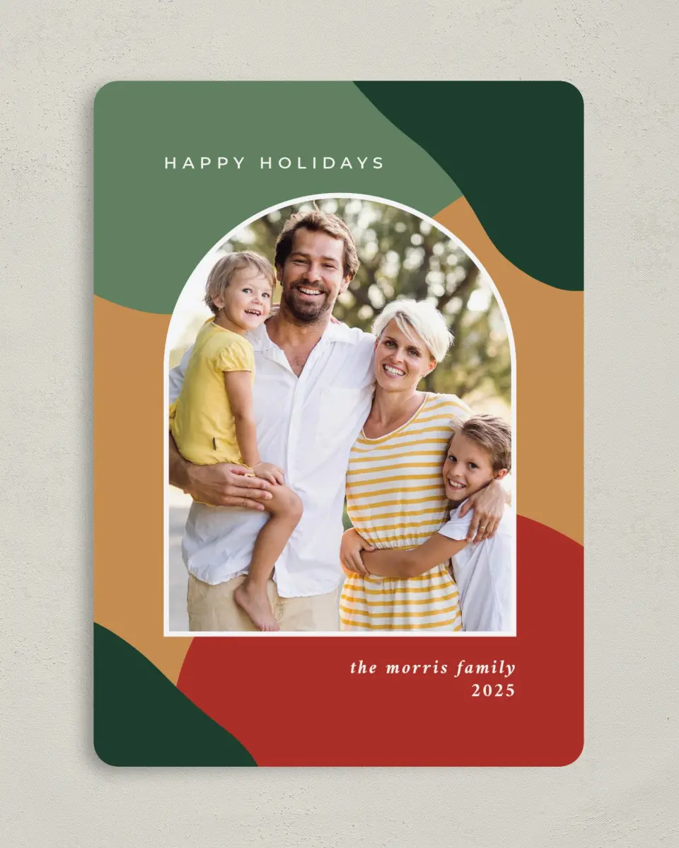 This is a 5" x 7" Christmas Card called Joyus Arch printed in full color on Premium Smooth paper