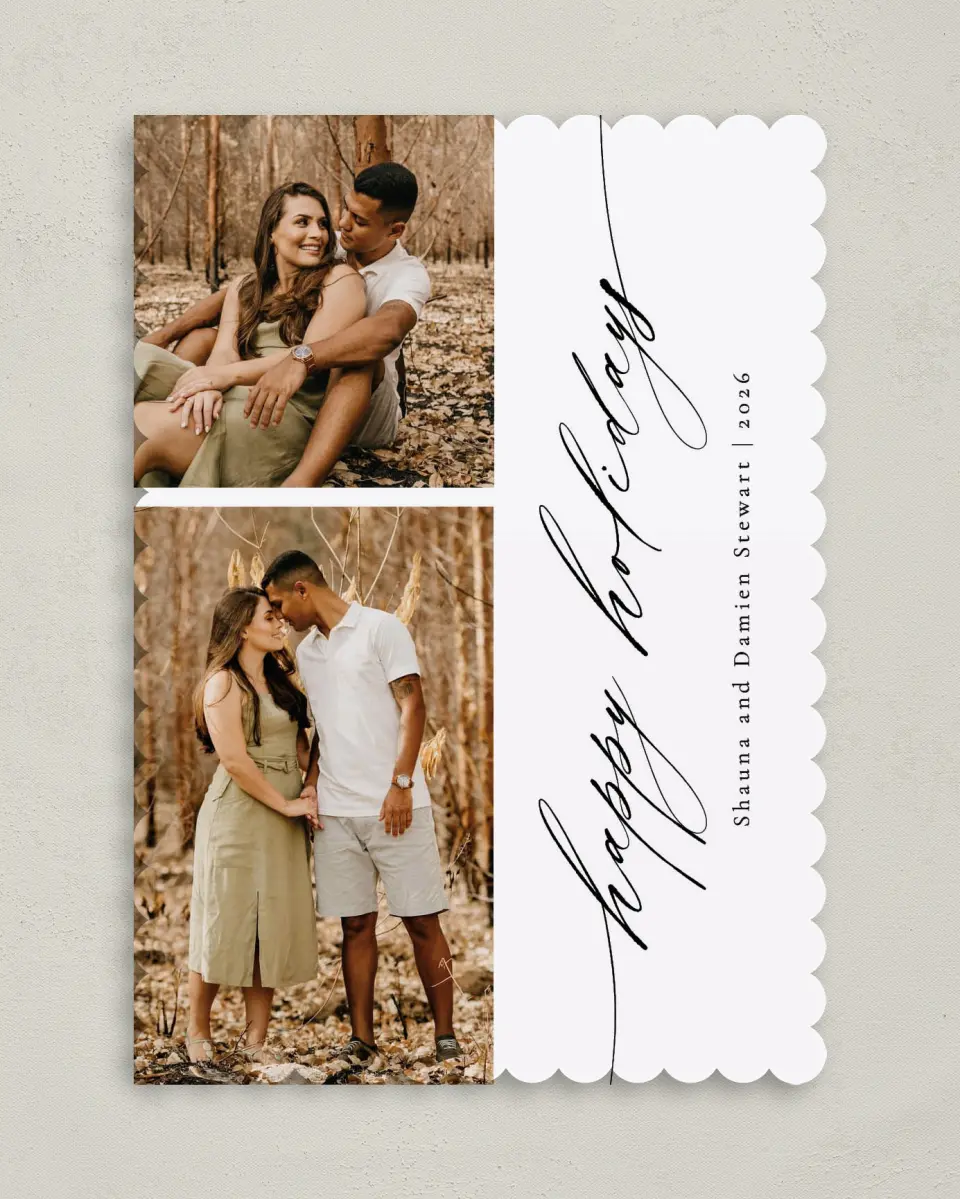 This is a 5" x 7" Christmas Card called Sweet Script printed in full color on Premium Smooth paper on Premium Smooth paper on Premium Smooth paper