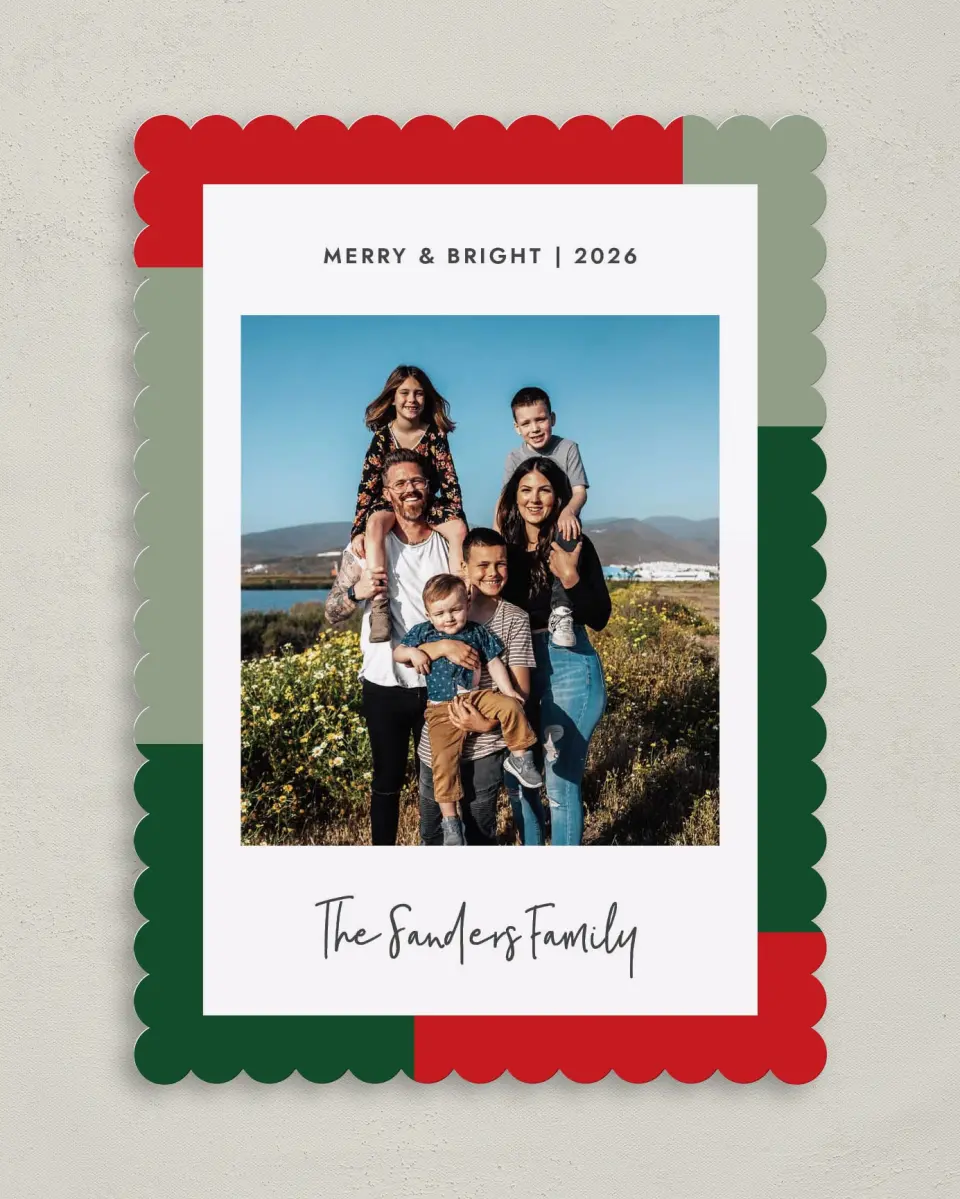 This is a 5" x 7" Christmas Card called Family Frame printed in full color on Premium Smooth paper on Premium Smooth paper on Premium Smooth paper