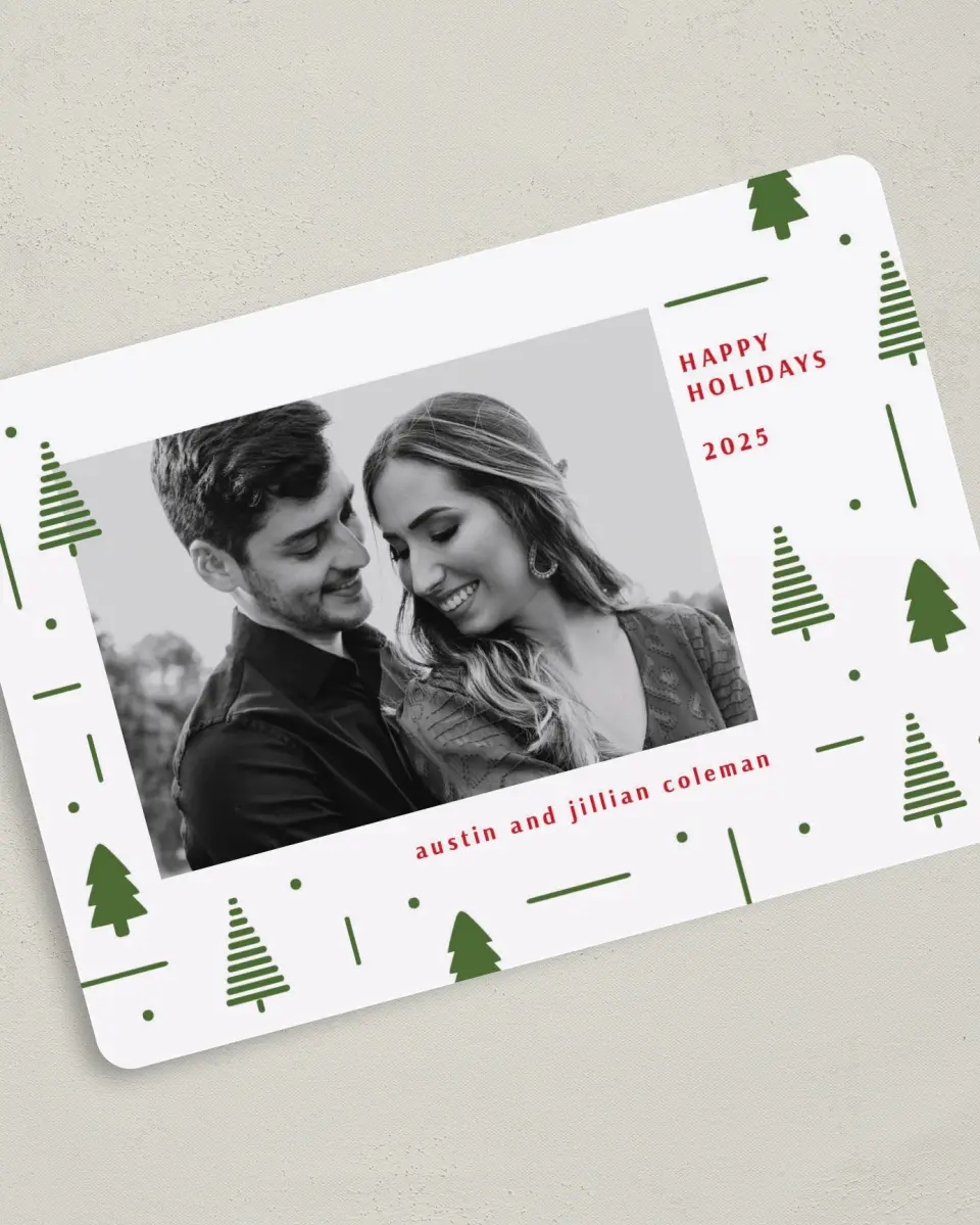 This is a 5" x 7" Christmas Card called Festive Forest printed in full color on Premium Smooth paper