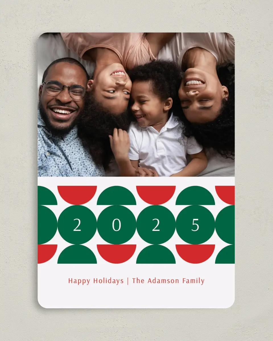 This is a 5" x 7" Christmas Card called Year Circles printed in full color on Premium Smooth paper