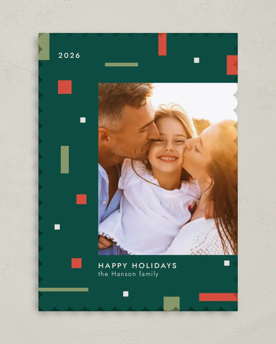 This is a 5" x 7" Christmas Card called Festive Bitmap printed in full color on Premium Smooth paper on Premium Smooth paper on Premium Smooth paper