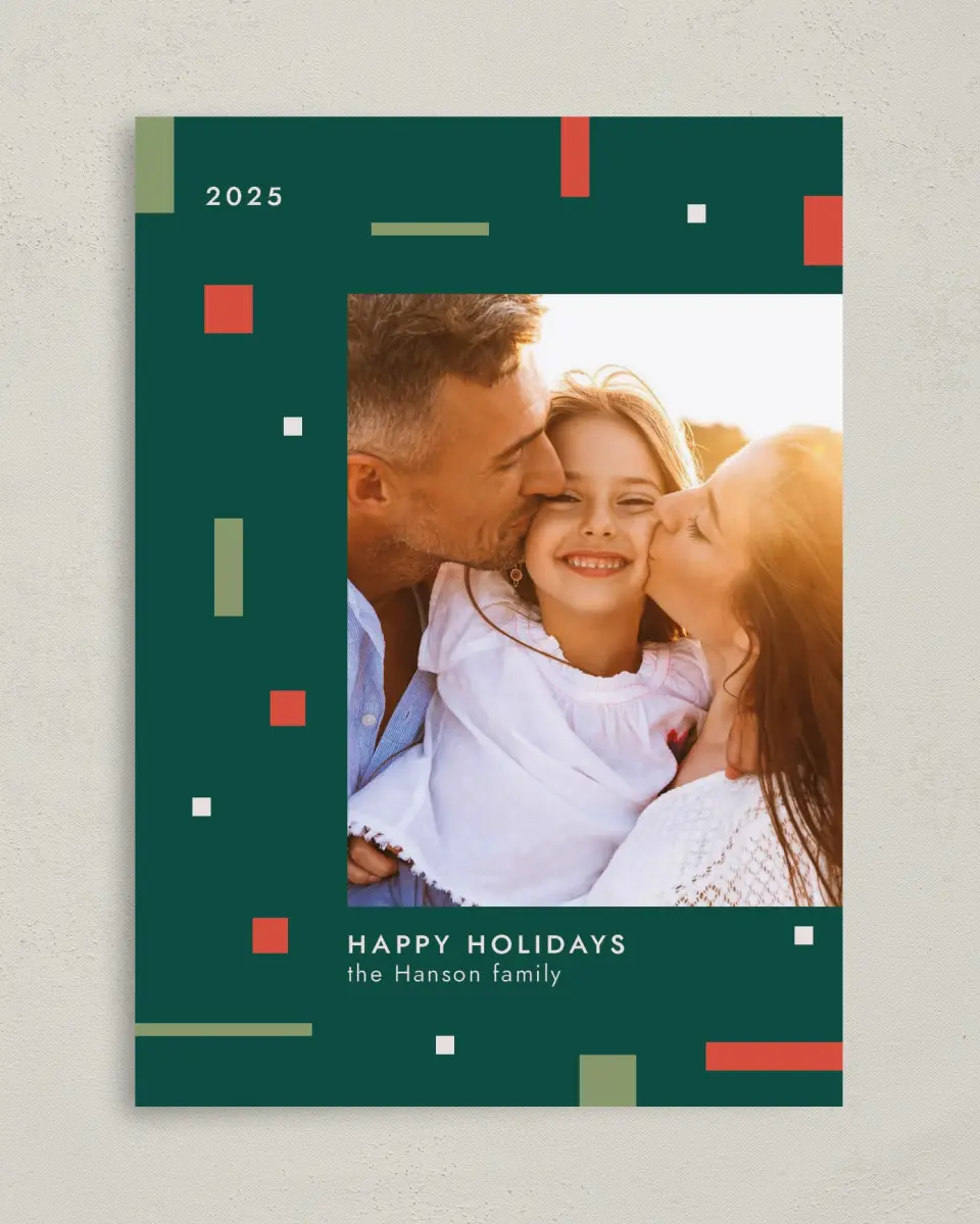 This is a 5" x 7" Christmas Card called Festive Bitmap printed in full color on Premium Smooth paper