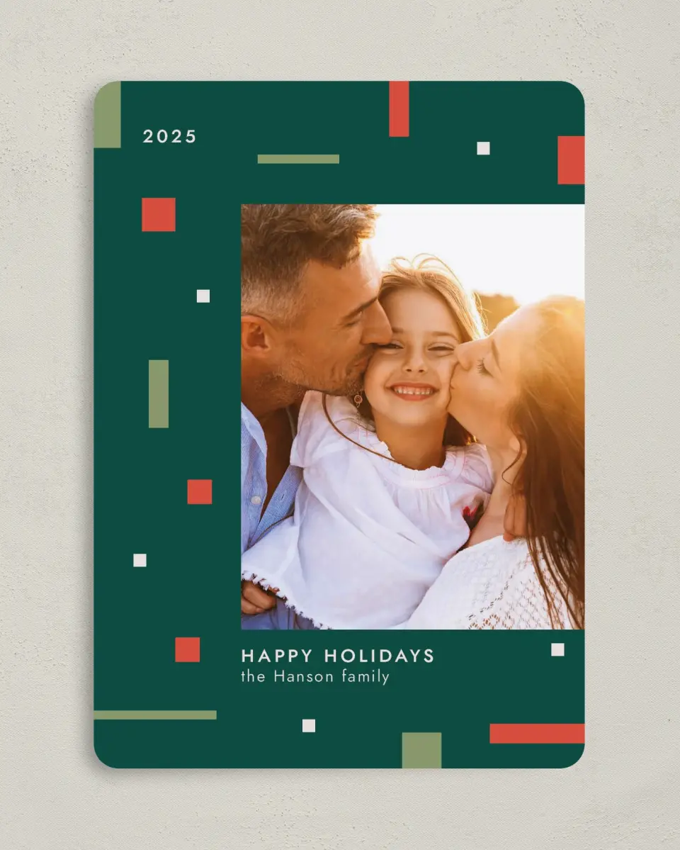 This is a 5" x 7" Christmas Card called Festive Bitmap printed in full color on Premium Smooth paper