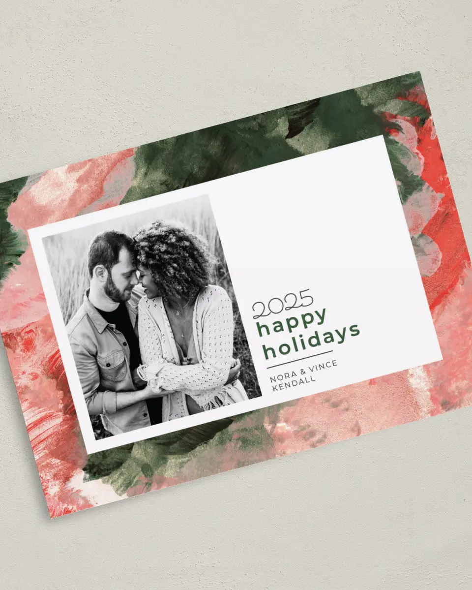 This is a 5" x 7" Christmas Card called Painted Tradition printed in full color on Premium Smooth paper