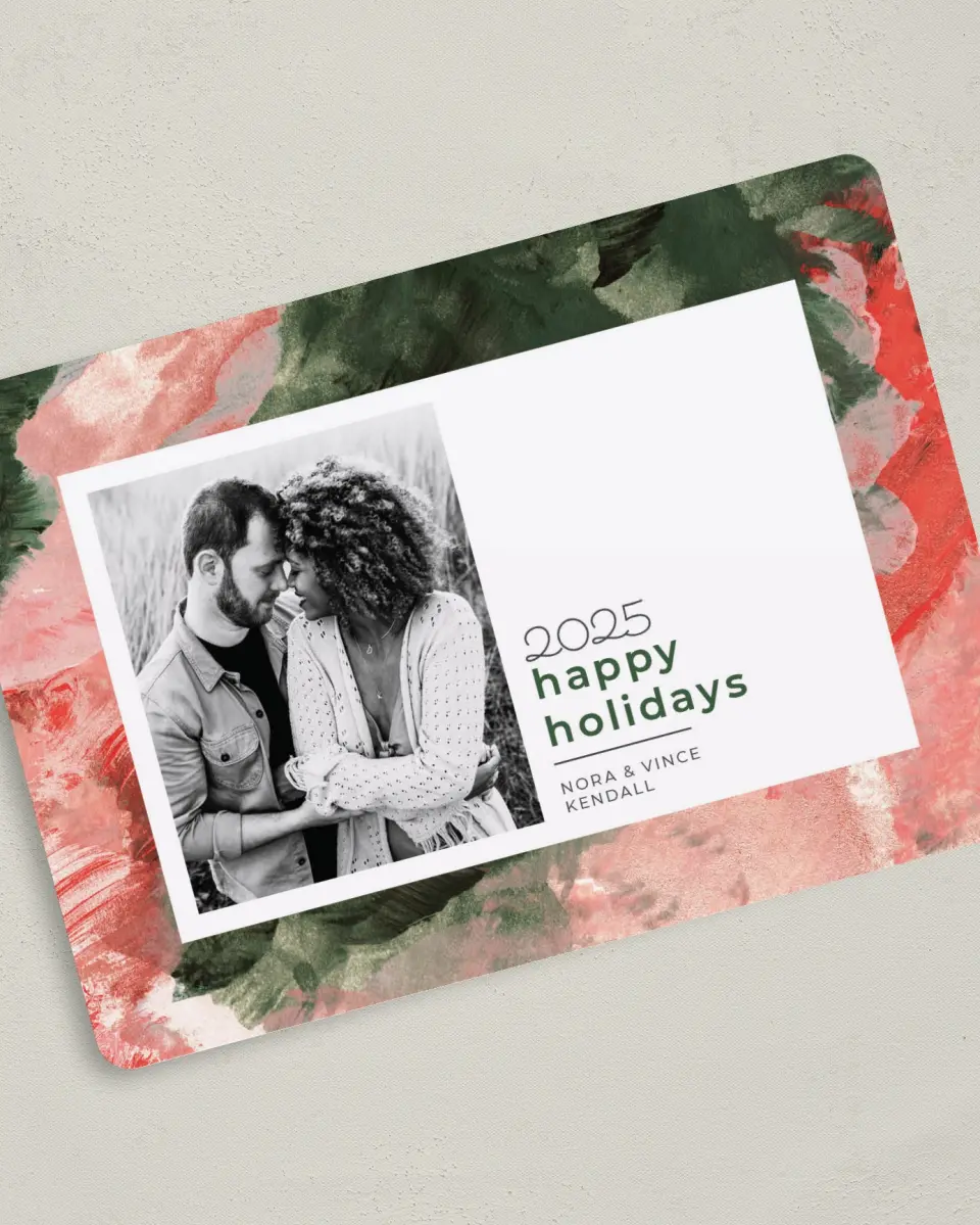 This is a 5" x 7" Christmas Card called Painted Tradition printed in full color on Premium Smooth paper