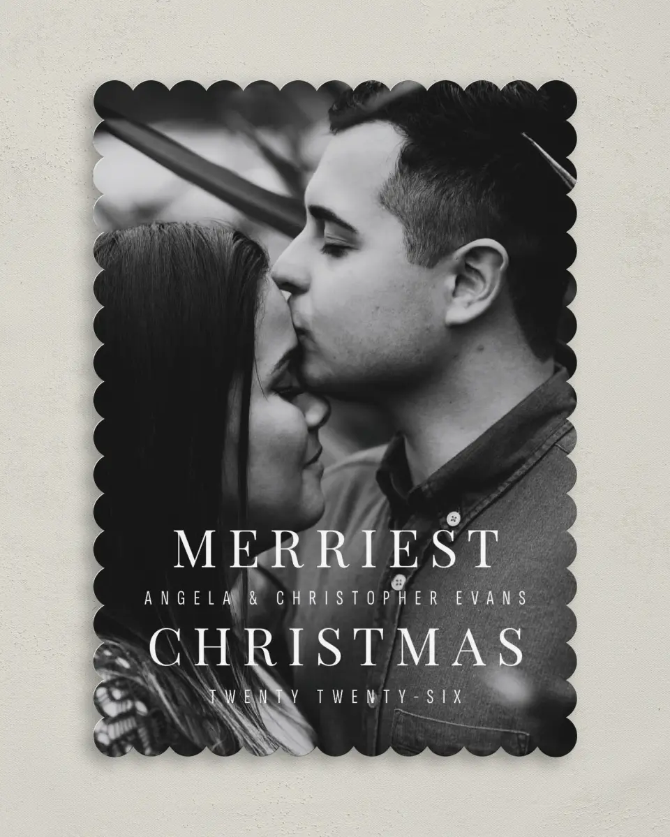 This is a 5" x 7" Christmas Card called Merriest Memory printed in full color on Premium Smooth paper on Premium Smooth paper on Premium Smooth paper
