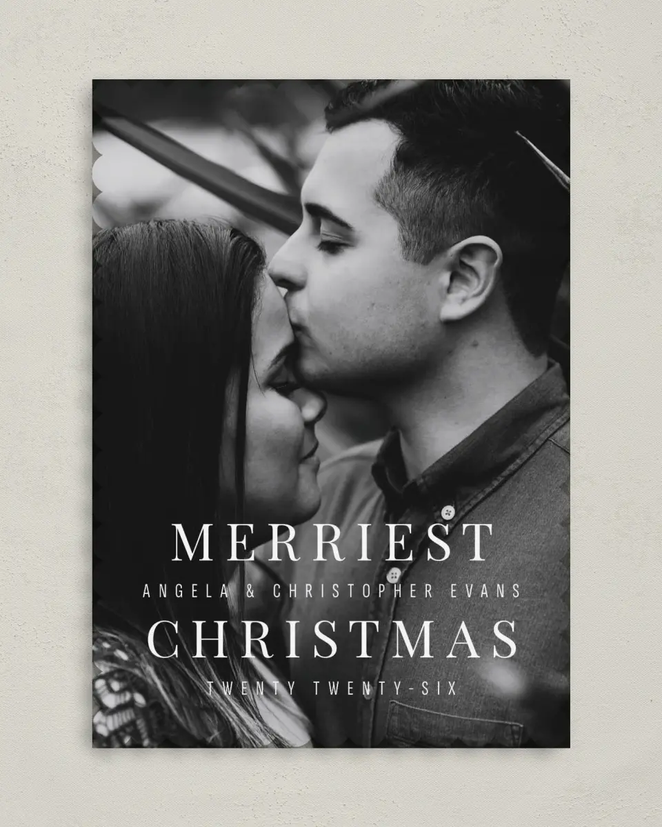 This is a 5" x 7" Christmas Card called Merriest Memory printed in full color on Premium Smooth paper on Premium Smooth paper on Premium Smooth paper