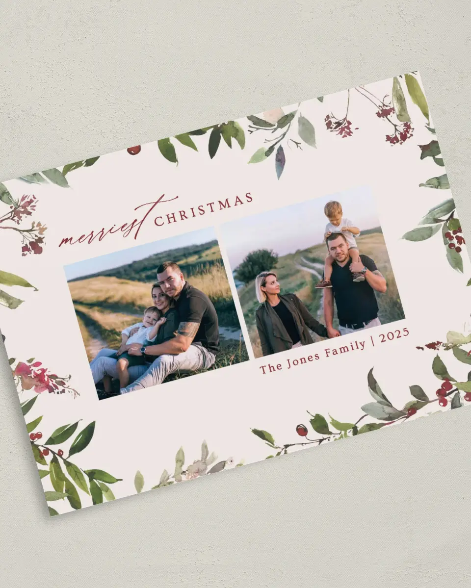 This is a 5" x 7" Christmas Card called Cheery Surround printed in full color on Premium Smooth paper